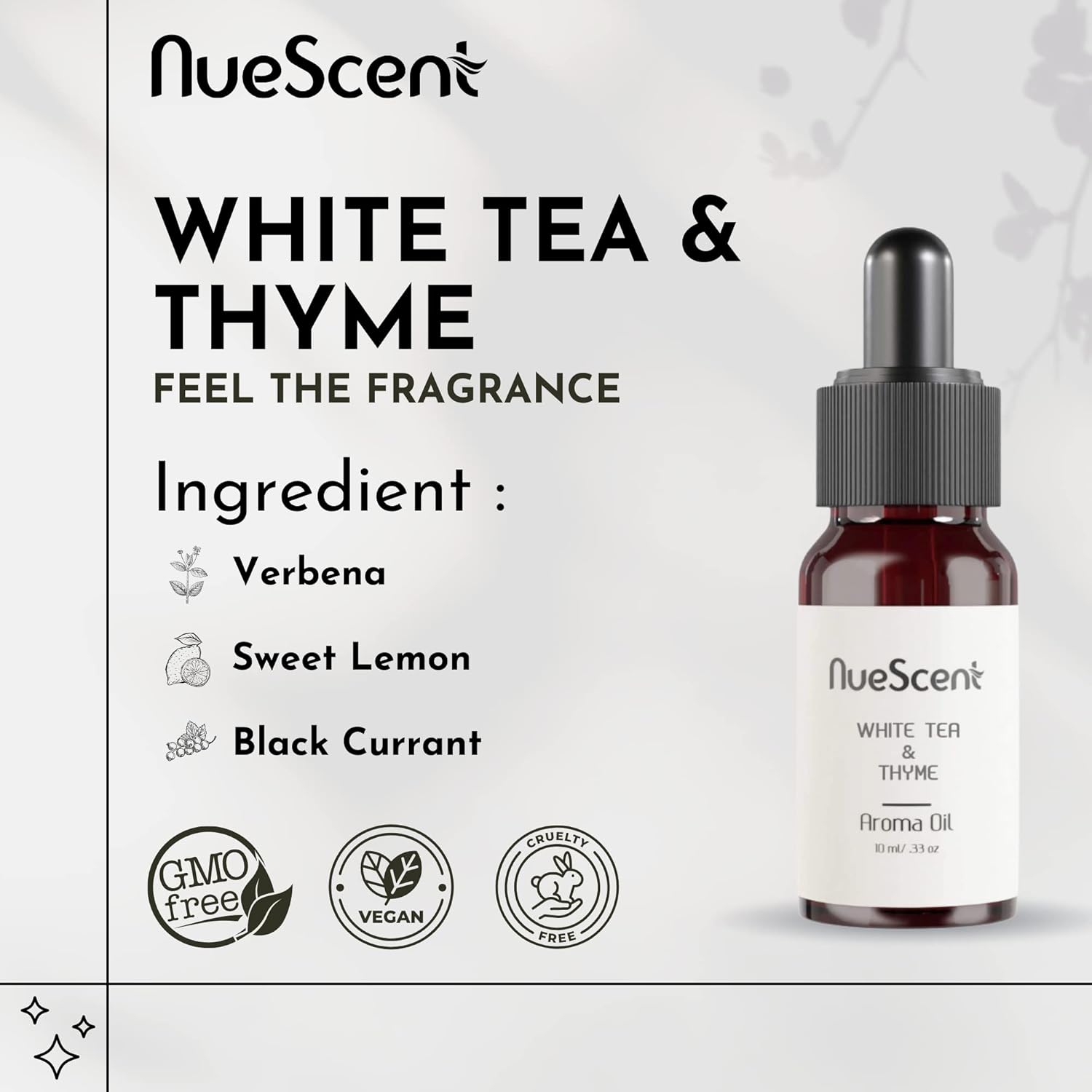 White Tea & Thyme Aroma Oil for Scent Diffusers 10 Milliliter (0.33 Fl Oz) – Vegan, Non-GMO, Cruelty Free Luxury Home Fragrance