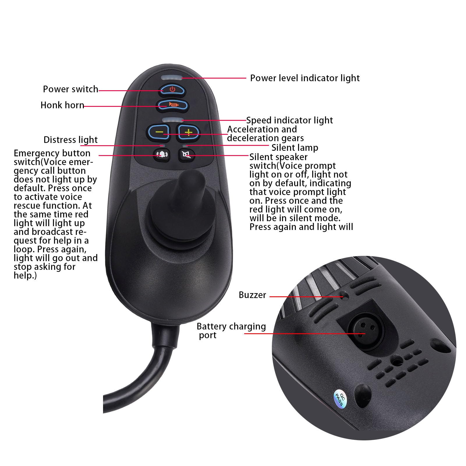 ViaGasaFamido Elektryczny Sterownik Typu Joystick dla Wózka Inwalidzkiego 24 V, Joystick do Hali DC 50 A z obsługą Rampy EABS i Parkowaniem na Zboczach, do Wózków Inwalidzkich i Platform