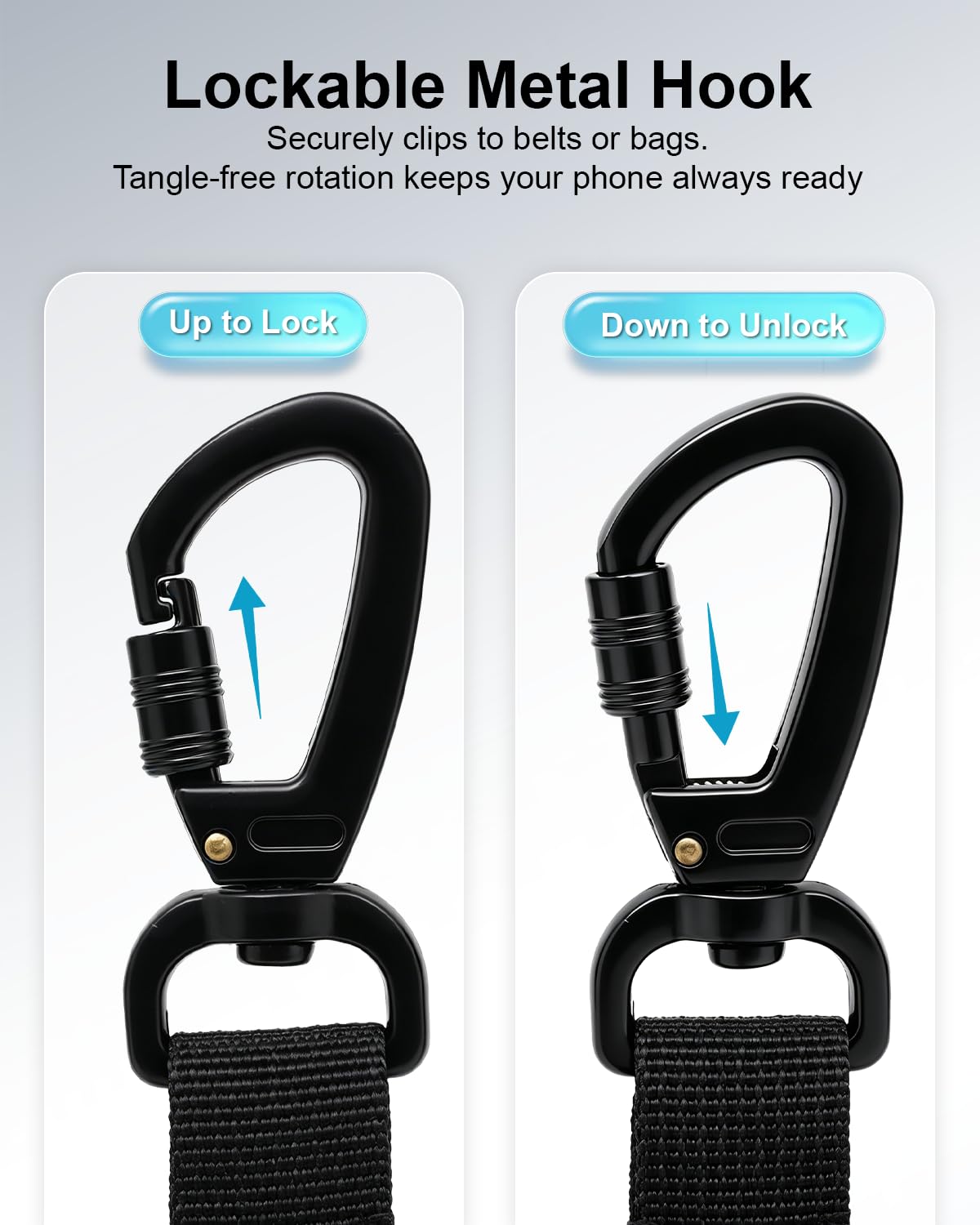 SUPBEE Anti-Diebstahl-Telefon-Haltegurt, einziehbares Handy-Schlüsselband mit Stahlkabel & Verriegelungskarabiner für Reisen, Wandern, Outdoor