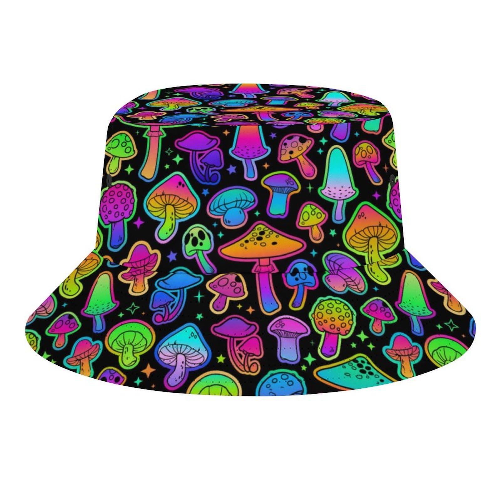 Fabretto Unisex Style 4 Psychedelic Hippie Mushrooms 60S Bucket Hat For Women Men Packable Fisherman Hat Sun Cap Travel Outdoor Beach Caps