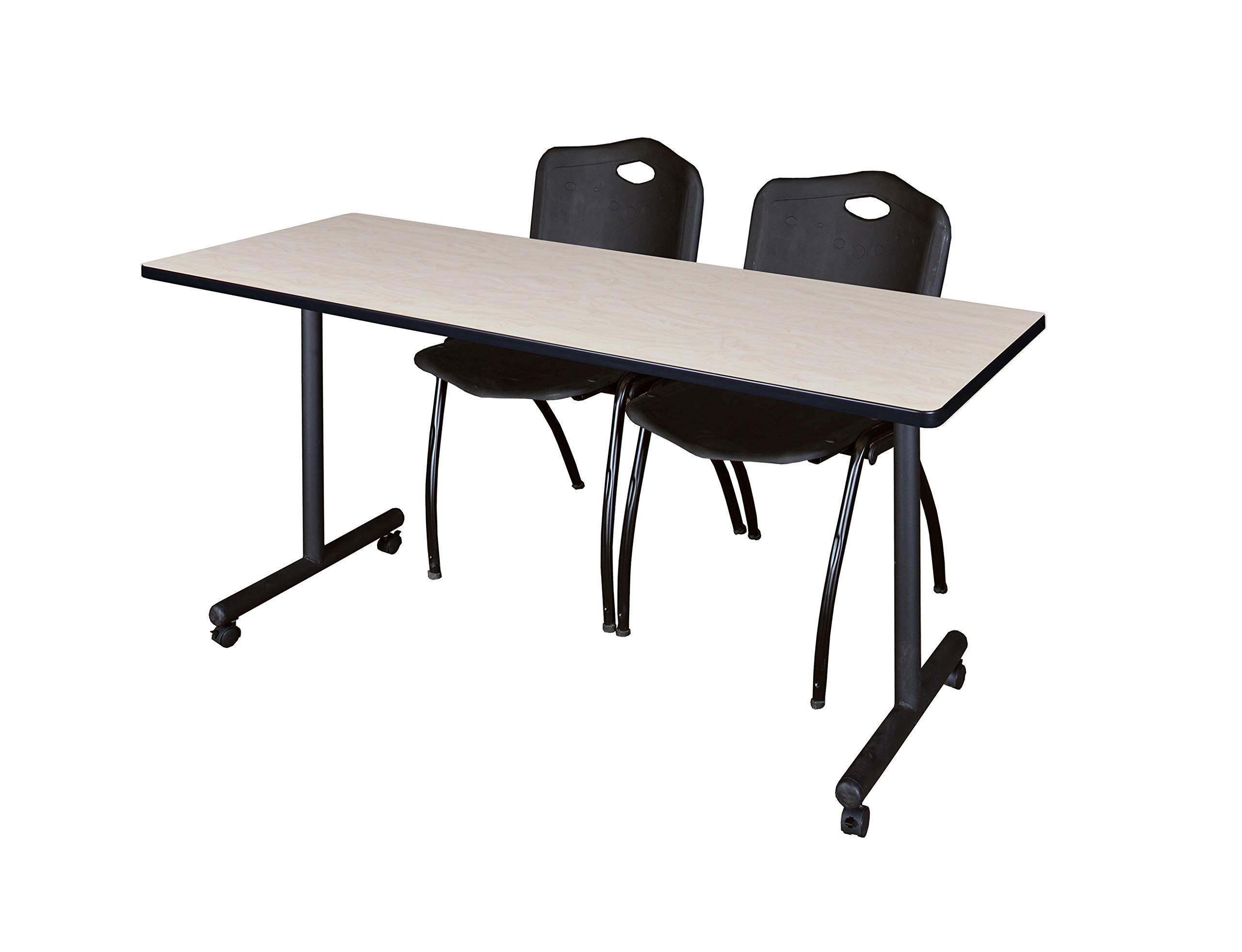 Romig Axis-Pro 60 x 24 in. Mobile T-Base Training Table- Maple, 2 M Stack Chairs- Black