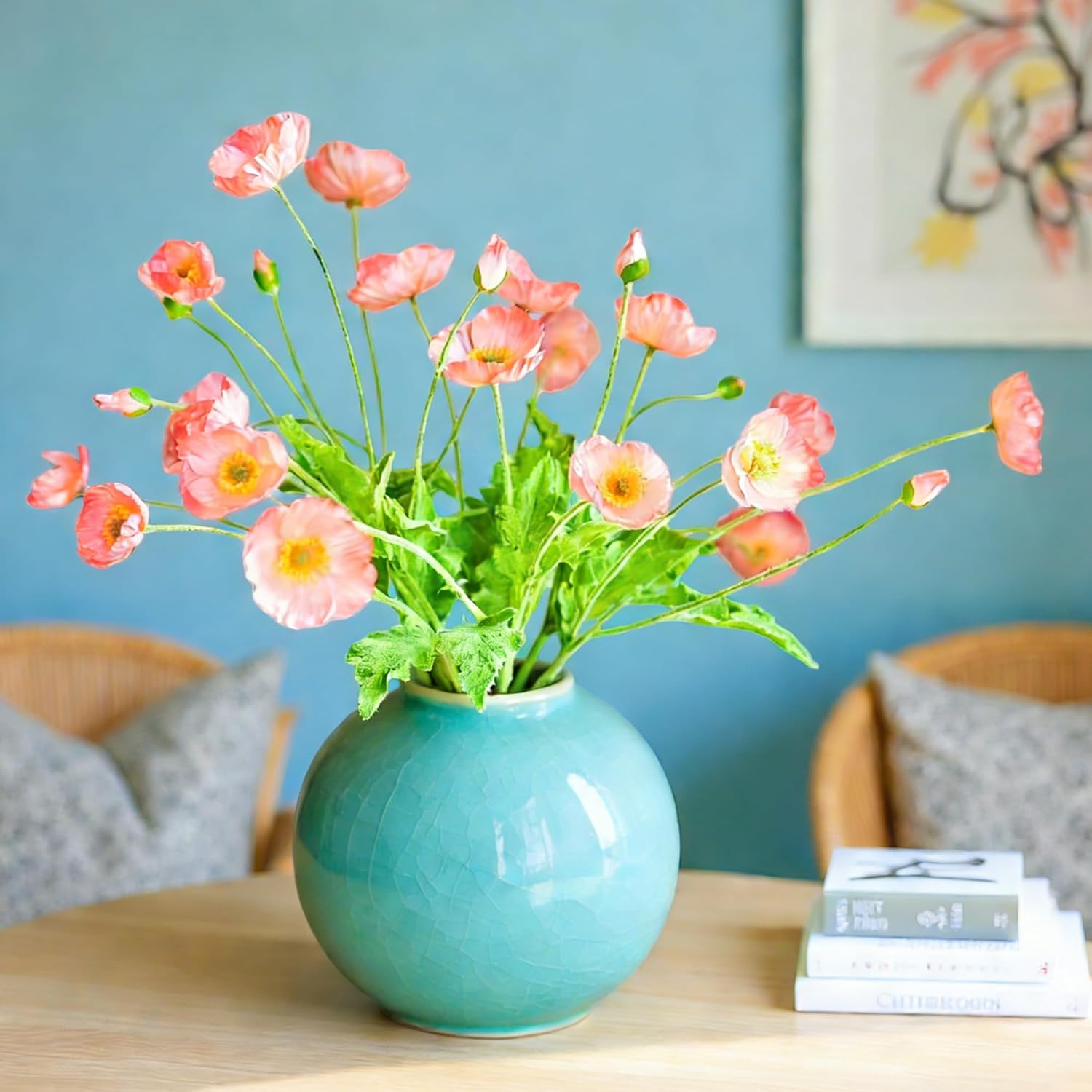 HCTCPALS Artificial Flowers for Outdoors 6 Pcs Poppy Plant Realistic Silk Fake Flowers for UV Resistant Faux Plants Outdoor Indoor Outside Front Porch Hanging Planter Decoration-23.5” Pink