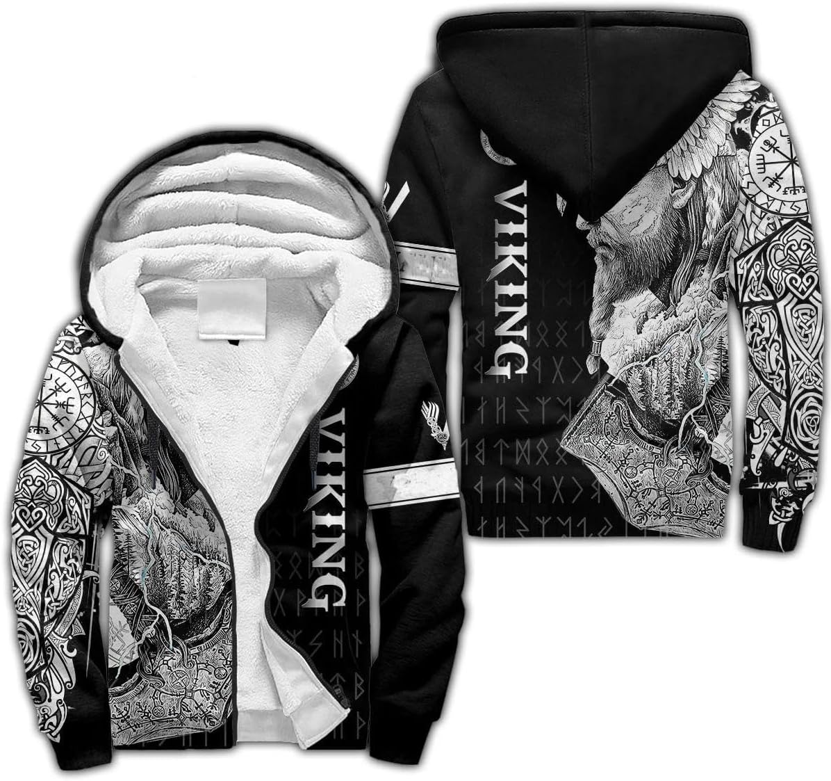 Viking Warriors God Odin Fenrir Tattoo Retro Vintage 3D Printed Fleece Hoodies Zipper Harajuku Winter Jacket
