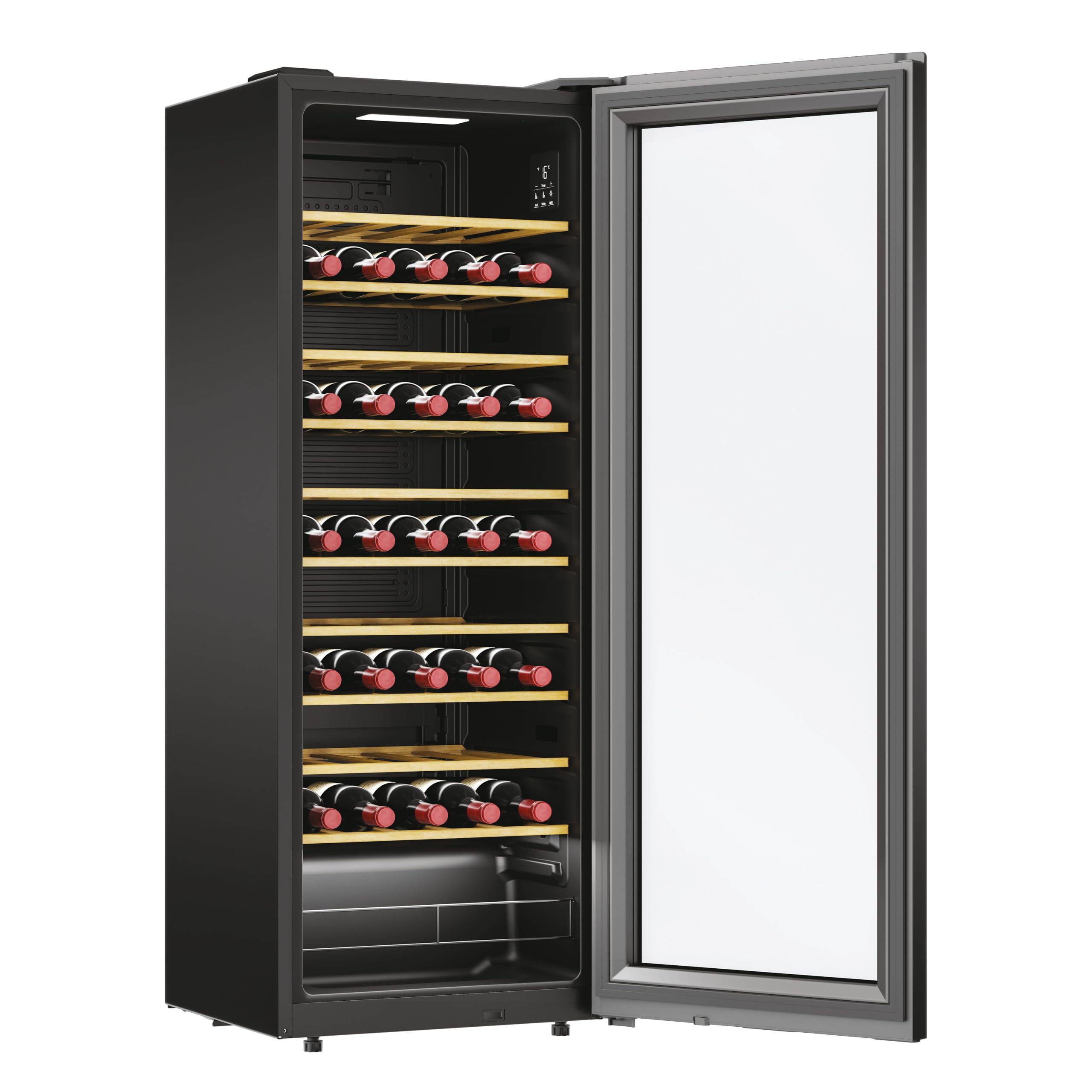 Candy DiVino CWC058, Enoteca, 58 bottiglie, WiFi, App hOn, porta reversibile, 10 ripiani, trattamento anti-UV, compressore anti-vibrazione, illuminazione LED, controllo digitale, maniglia integrata,