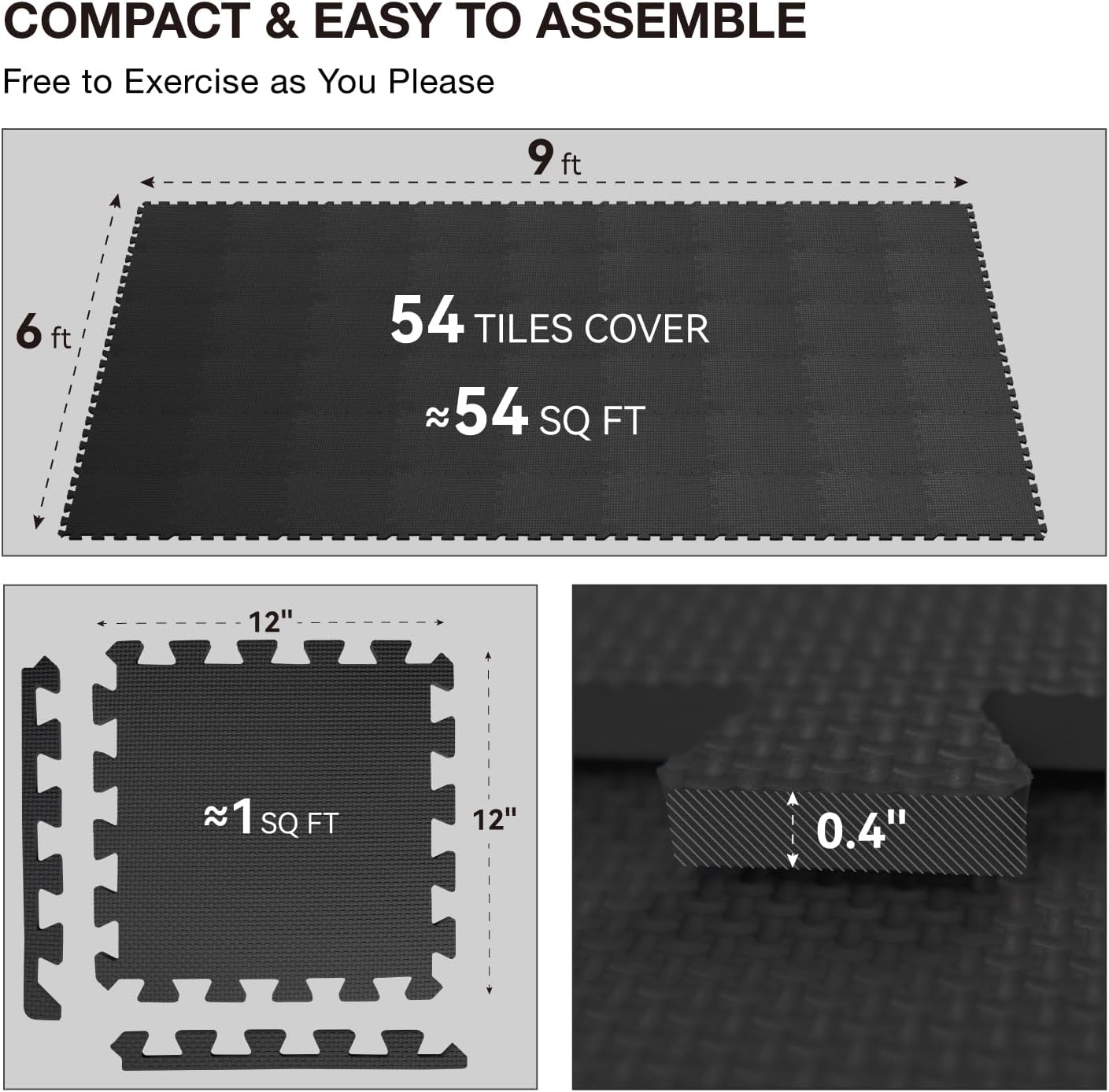 AIRHOP 18 Tiles Gym Floor Mat, EVA Foam Puzzle Gym Mat, High-Density Interlocking Foam Floor Tiles for Home Gym, Play Workout Garage Kitchen Flooring