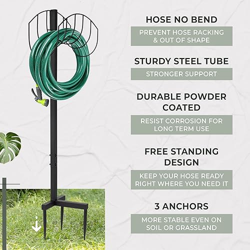 Miniatura 2 de Steel Garden Hose Holder Stand with Powder Coated to Resist Corrosion, Freestanding Hose Hanger for 125 Feet Hose, Water Hose Reel with 3 Stable