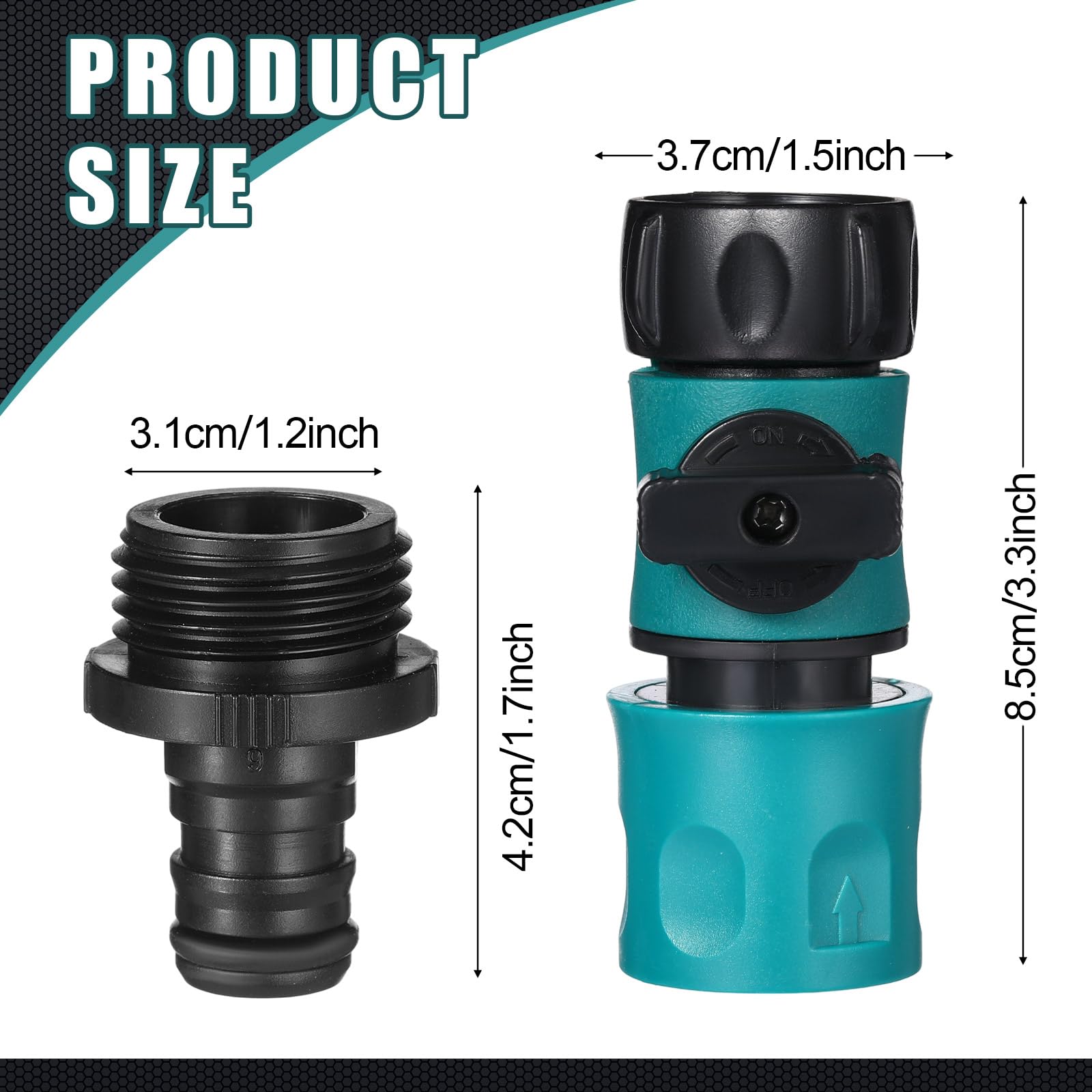Threlaco 20 connettori rapidi per tubi da giardino in plastica da 3/4", con valvola, 40 rondelle in gomma e 40 adattatori maschio per accoppiamento del tubo dell'acqua (stile semplice)