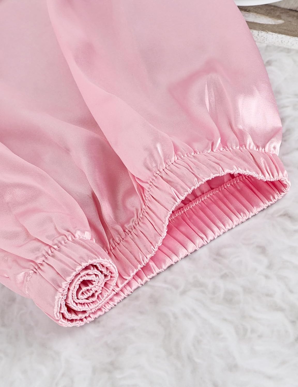 SEALINF 4 Pcs Silk Pajamas for Girls Kids Satin Pajamas Long Short Sleeve Long Pants Shorts Pjs Set with Sleep Mask - Image 5