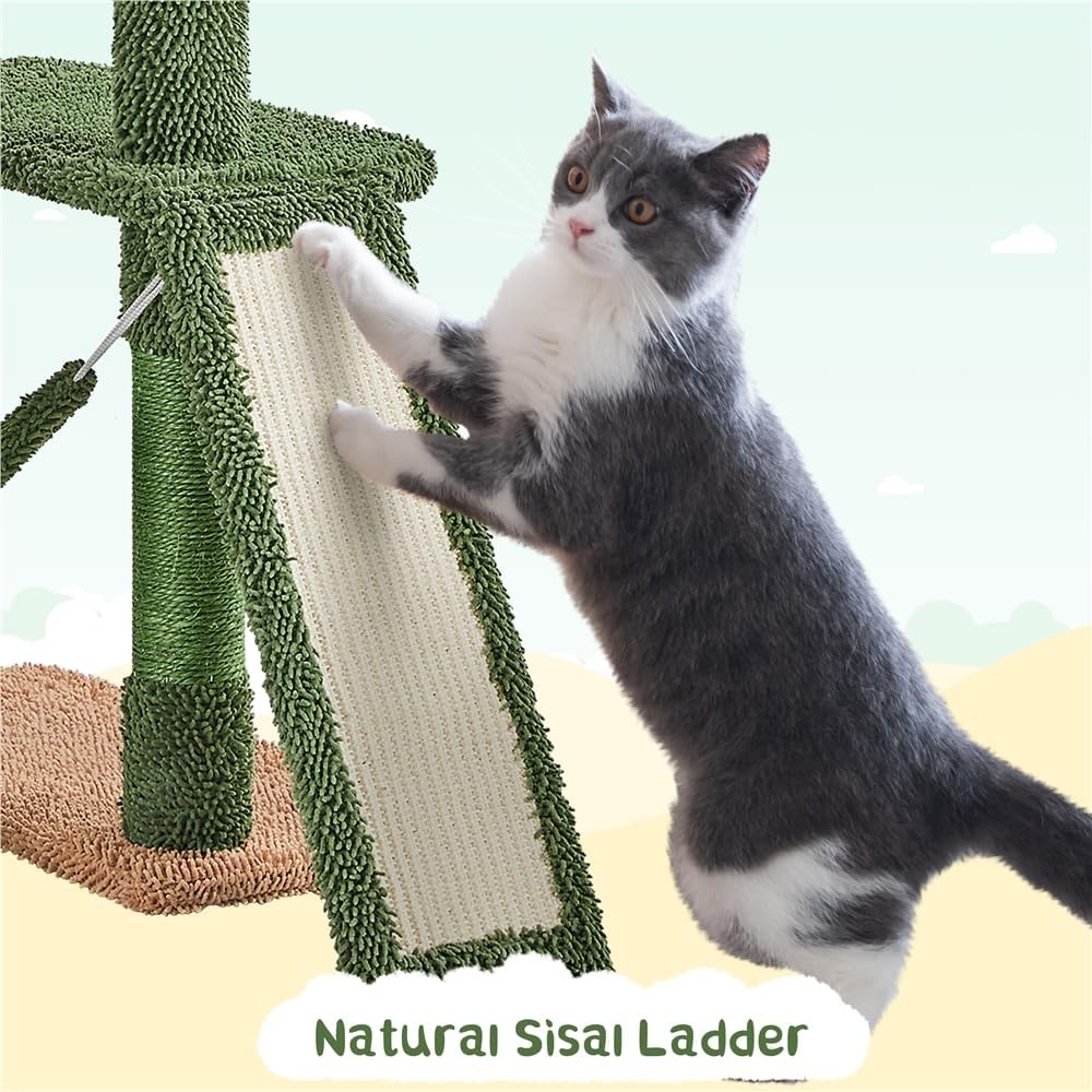 review Yaheetech Cactus Cat Tree, 63″ H Multi-Level Cat Tower for Indoor Cats, Cat Climbing Tower Tall Cat Tree with Sisal-Covered Scratching Posts & Condo & Hammock, Cat Furniture Activity Center for Kitten