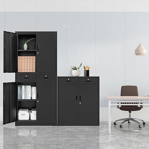 Miniatura 52 de CMY Armario de almacenamiento de metal con dos cajones, gabinetes de acero de 36 pulgadas de alto con estante ajustable, armario de almacenamiento