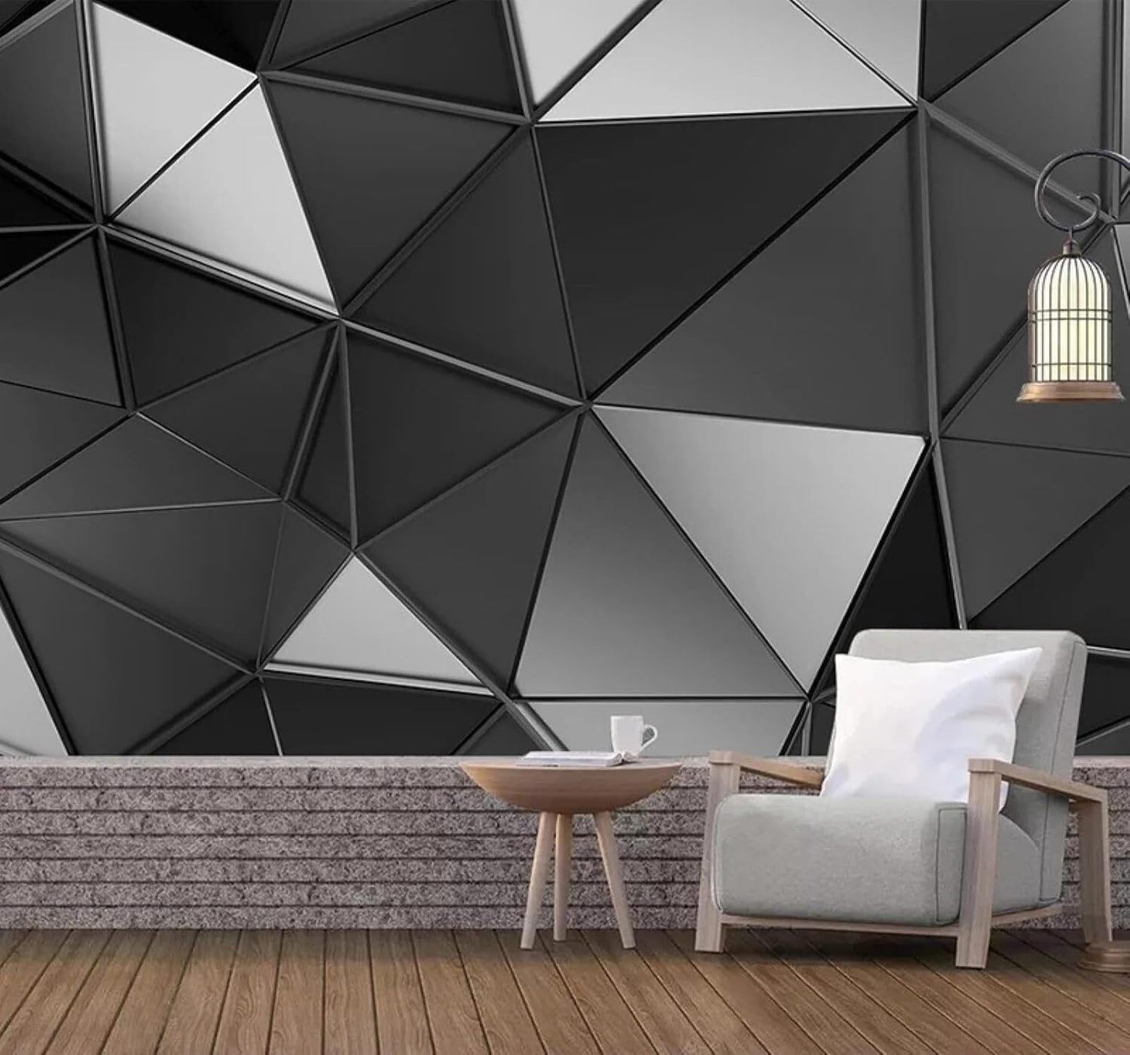 XLMING Abstract Three Dimensional Black Grey Geometric 3D Wallpaper Silky Texture Home Study Office Grey Dining Room Sofa Bedroom Living Room TV Backdrop-200cm×140cm