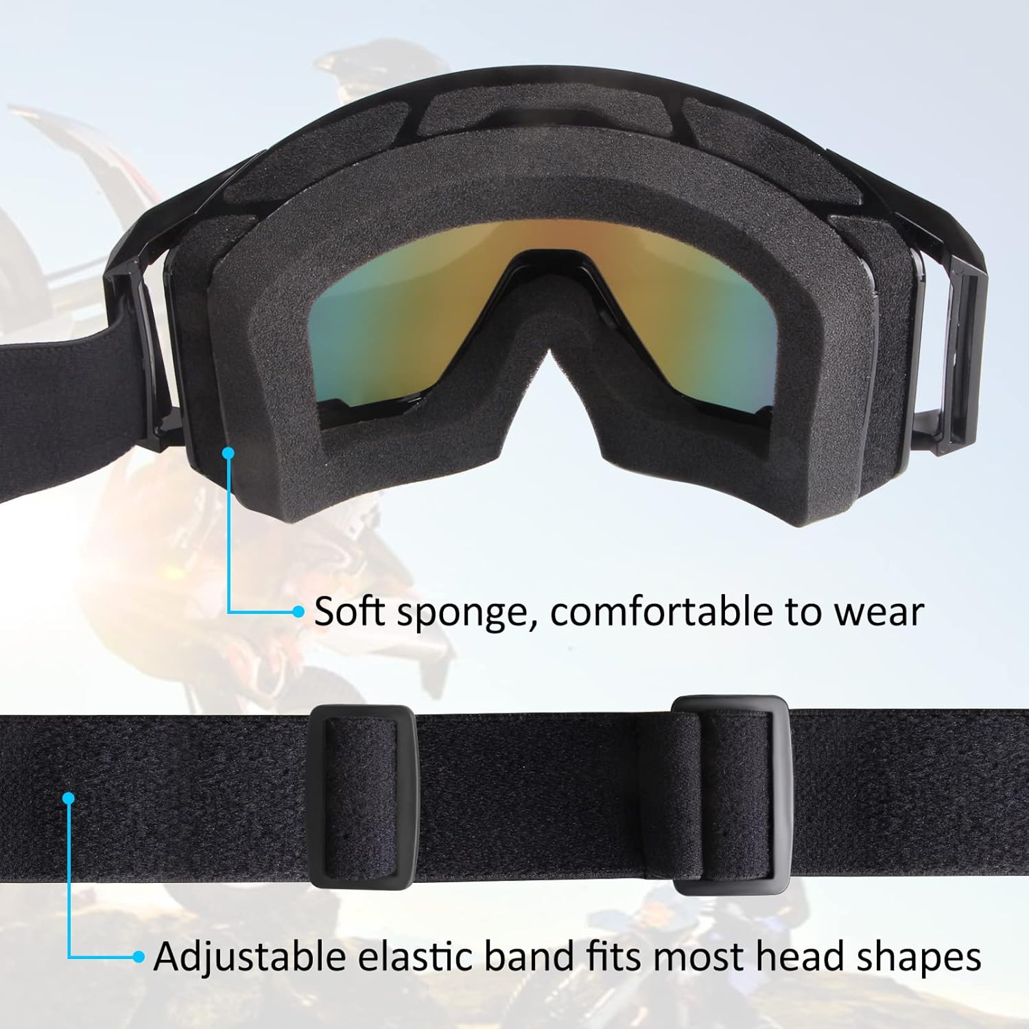 Motorcycle Riding Goggles for Off Road Motocross, Dirt Bike ATV Racing - UV Protection, Shatterproof, Dust-Resistant - UTV MX Helmet Glasses for Outdoor Sports - Black Frame, Color Lens - Image 4