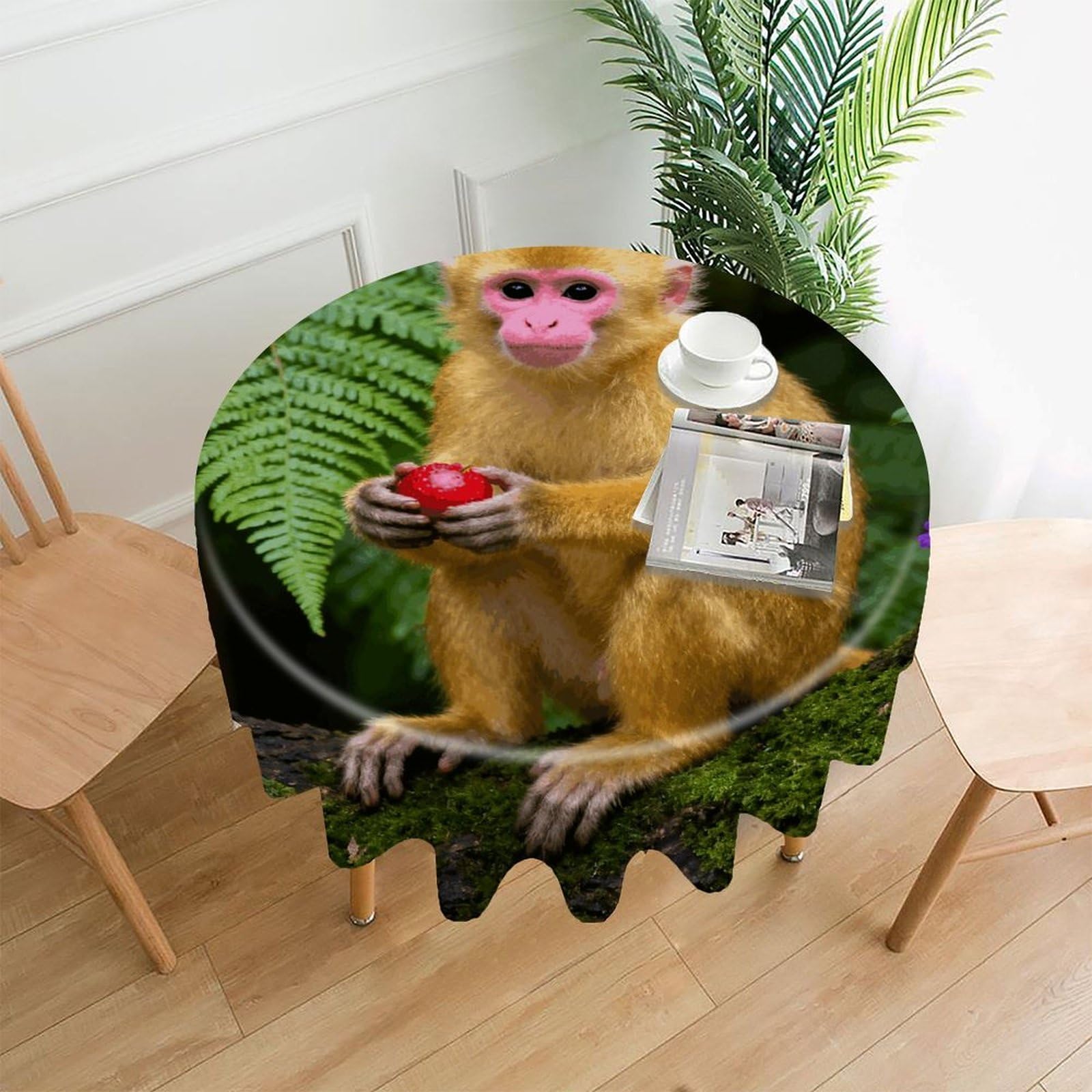 LDGSUPH Golden Monkey in The Forest Round Tablecloth Cover Washable Luxurious Fabric Table Cover Decor Wrinkle Free Fashion Round Table Cloth for Home Dining Kitchen Party 60 in