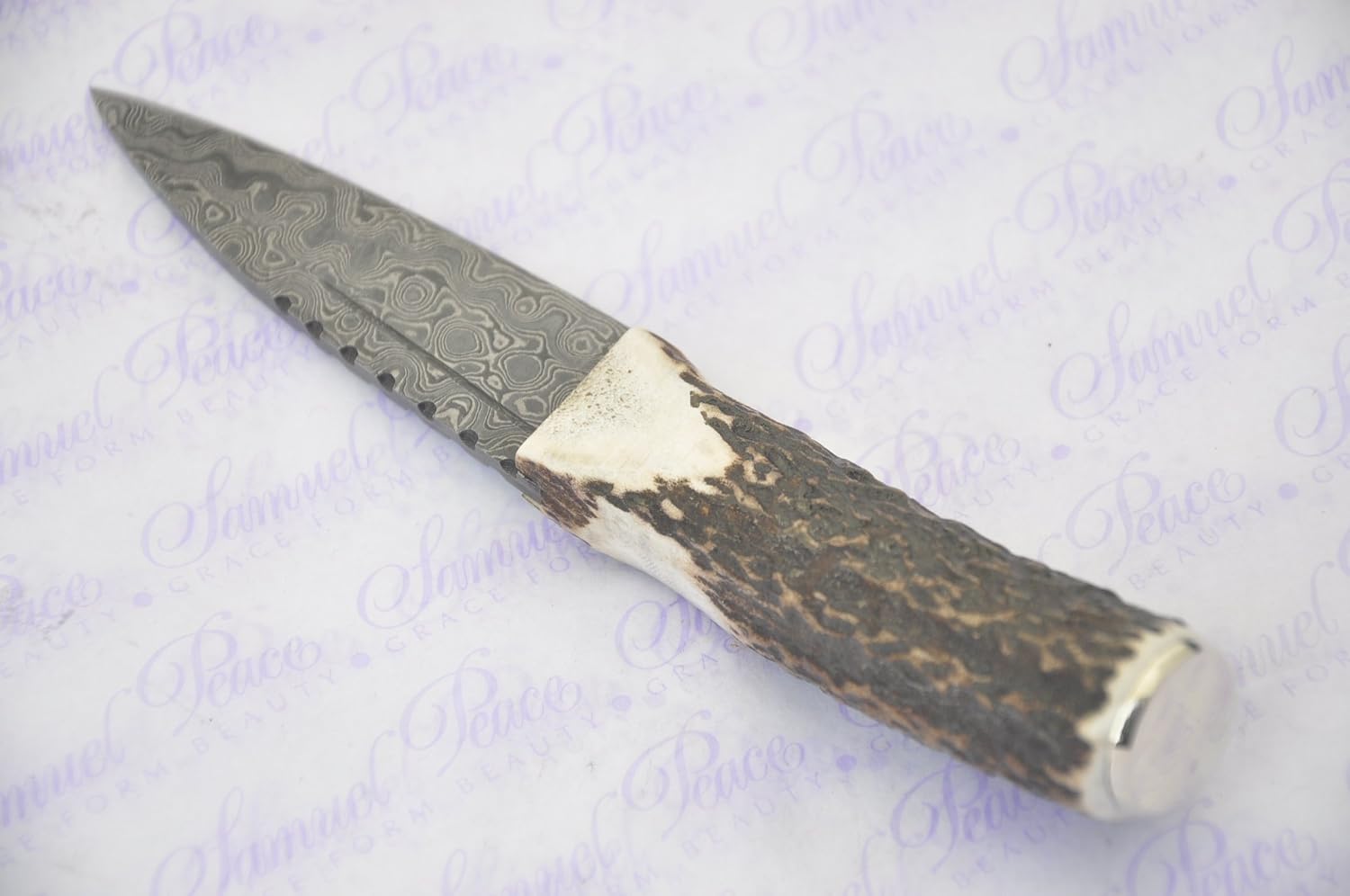 New Genuine Damascus Steel Stag Handle Sheffield Sgian Dubh Boxed with Leather Sheath