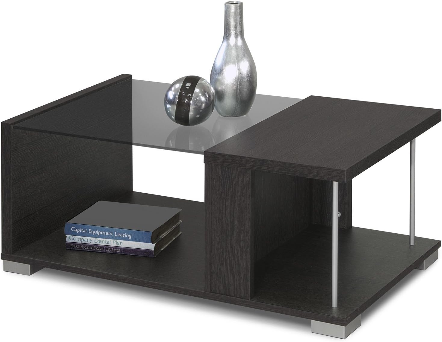 INTRADISA 2036 - Coffee Table with Poles and Glass Design, Colour Wenge, 38 x 92 x 50 cm