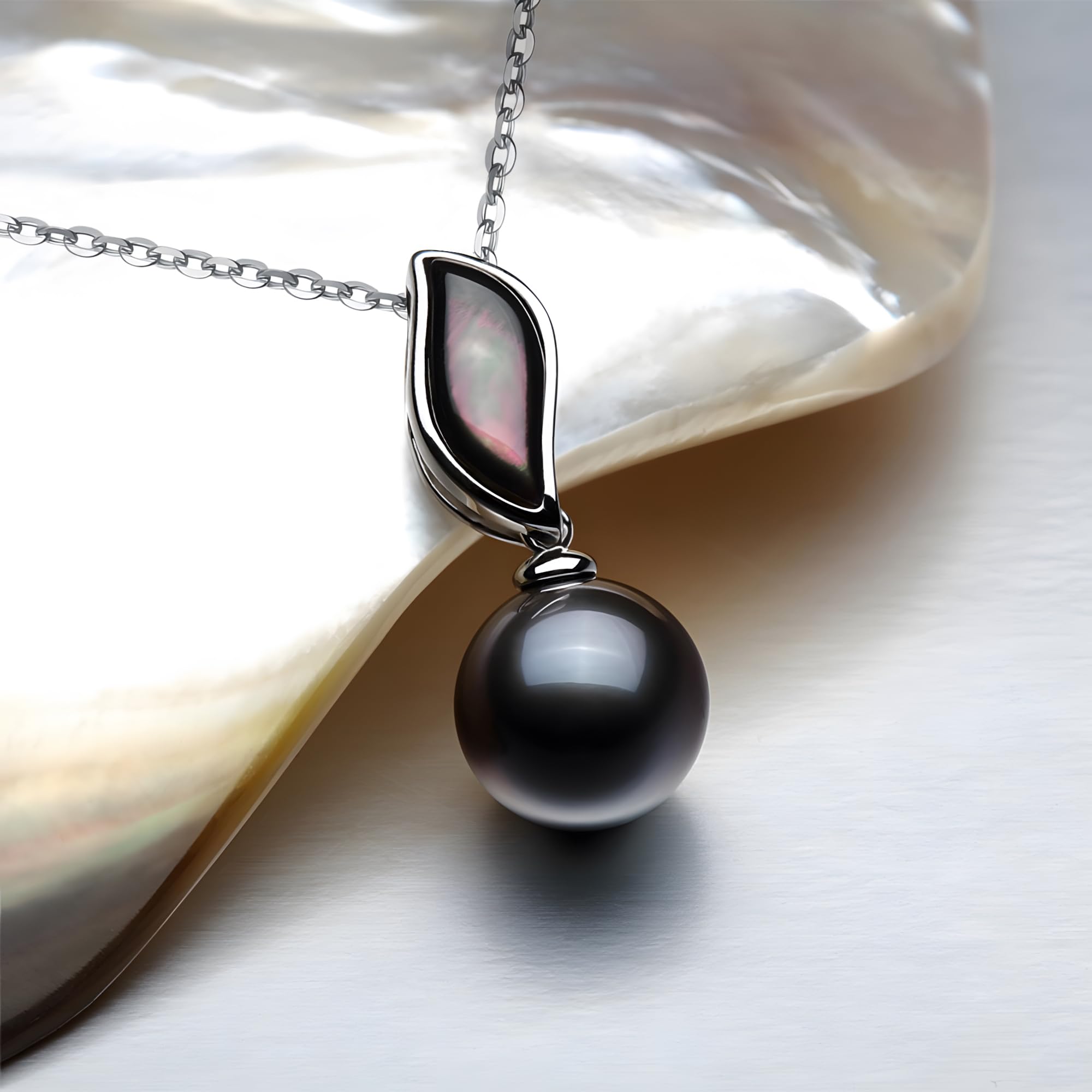Viki Lynn Halskette mit Perlen-Anhänger, Flamme D'Amour, Tahitiperle, für Damen, aus Aufzucht, Schwarz 9–10°mm, Klasse AAA, Silber 925/1.000, Größe 45°cm