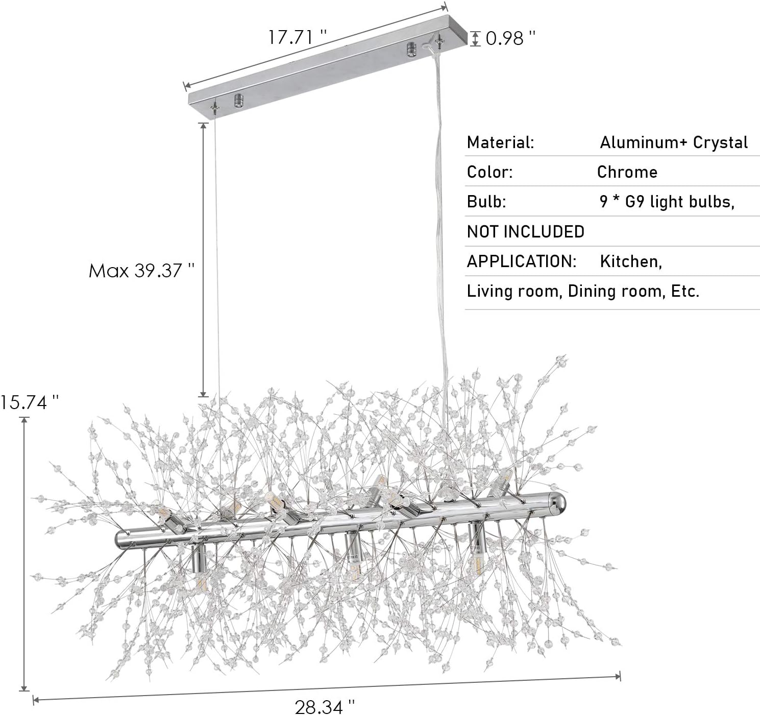 60% оƒƒ Dіѕсоunt Modern Crystal Chandelier Island Lighting, 9-Lights Nickel Chandeliers for Kitchen Island Dining Room Living Room