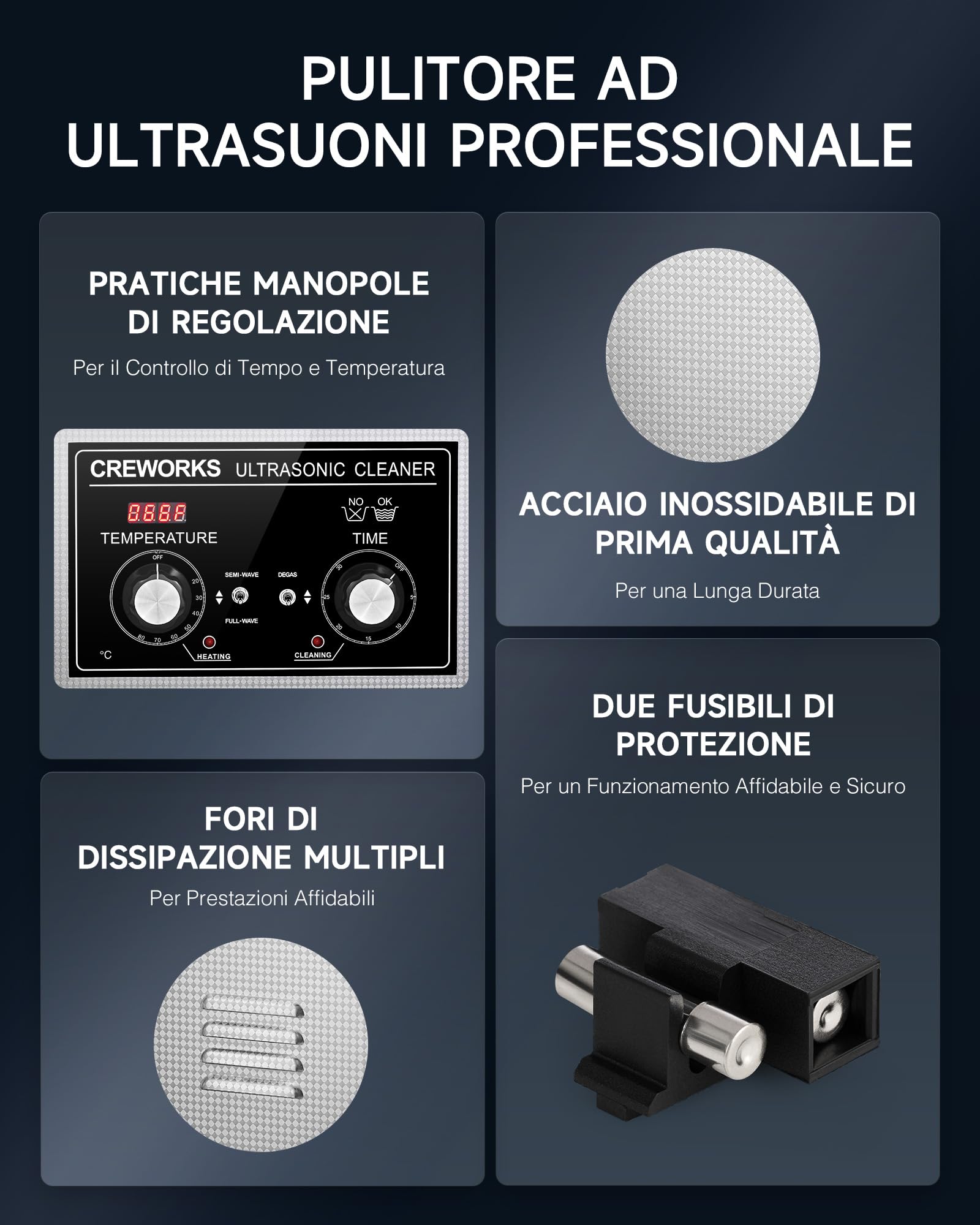 CREWORKS 30L Vasca Ultrasuoni in Acciaio Inossidabile con Riscaldatore e Timer 600W Pulitore Ultrasuoni Industriale con Modalità Degas e Delicata per Casa Laboratorio Utensili