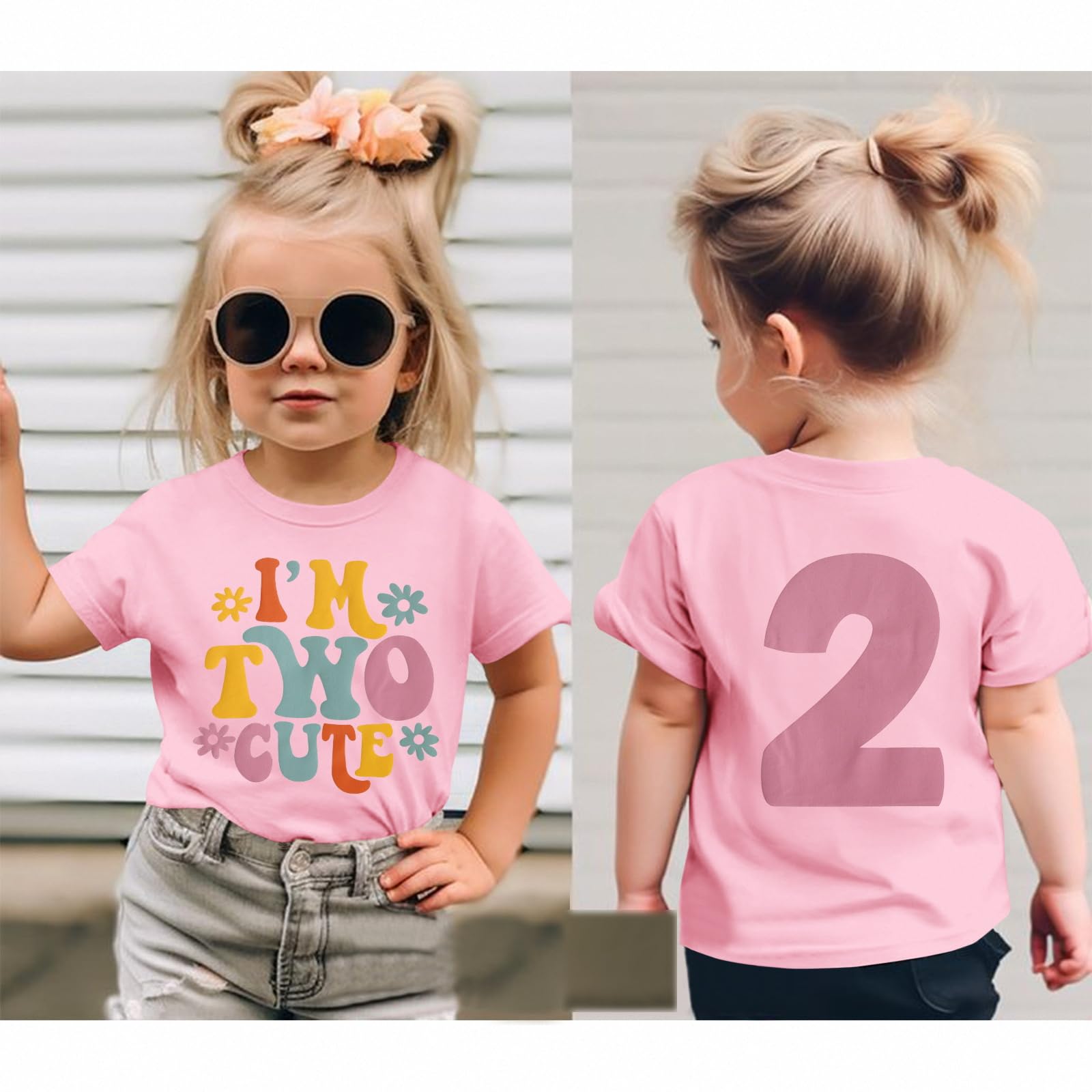 Camiseta de 2º cumpleaños para niña "I'm Two Cute", camiseta de impresora de segundo cumpleaños, camisetas de fiesta de cumpleaños, ropa de verano, manga corta, camiseta de cuello redondo suave