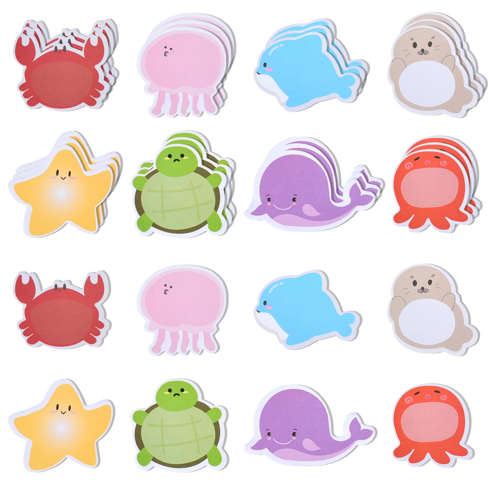 32 Pads Sea Animal Sticky Notes Set, Cute Cartoon Self-Stick Notes School Stationery Supplies, Pastel Sticky Note Book Tabs, Funny Memo Note Pad Party Bag Fillers for Kids 640 Sheets (8 Styles)