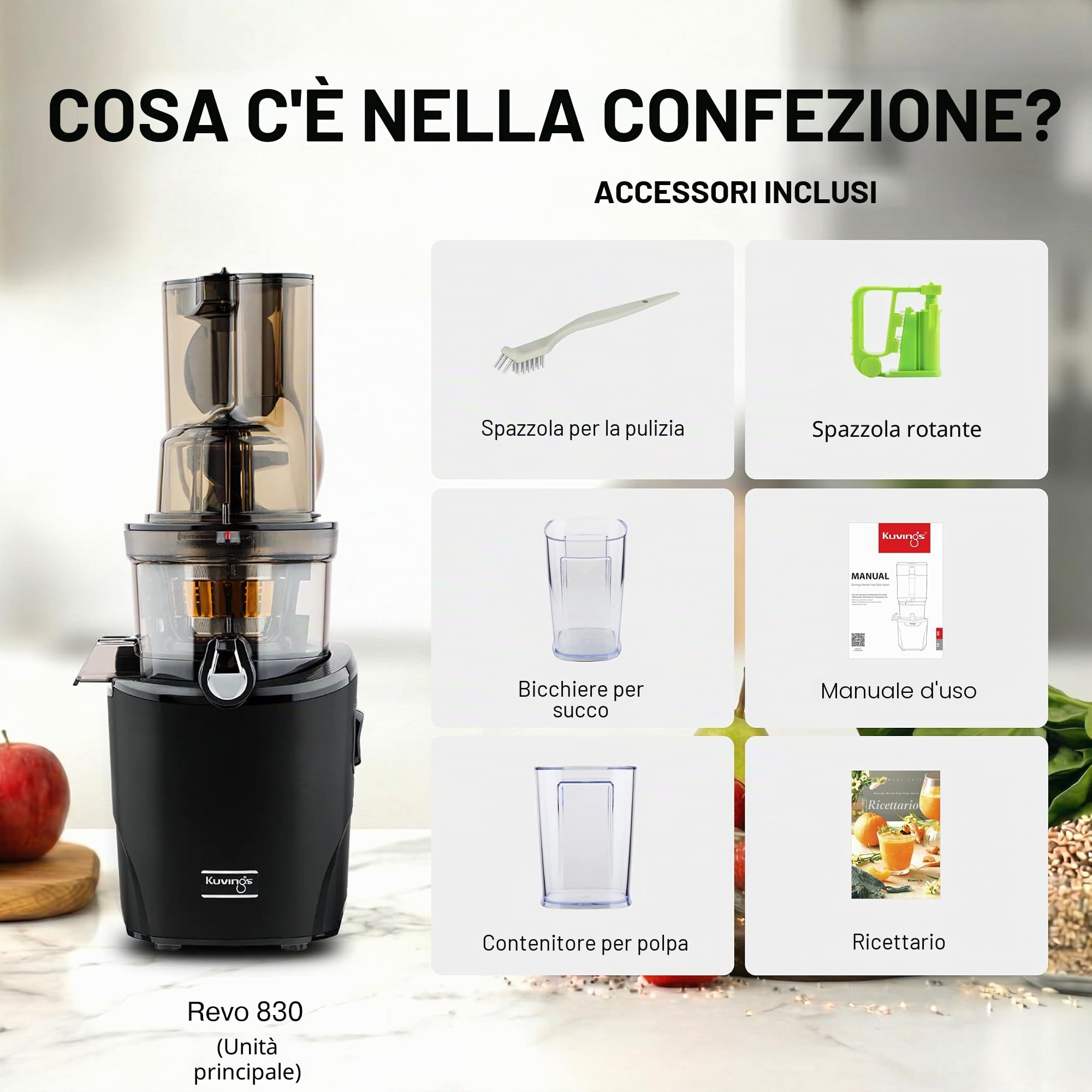 Kuvings - Estrattore di succo REVO830 - Doppio boccaglio, Sistema di taglio automatico - Nero