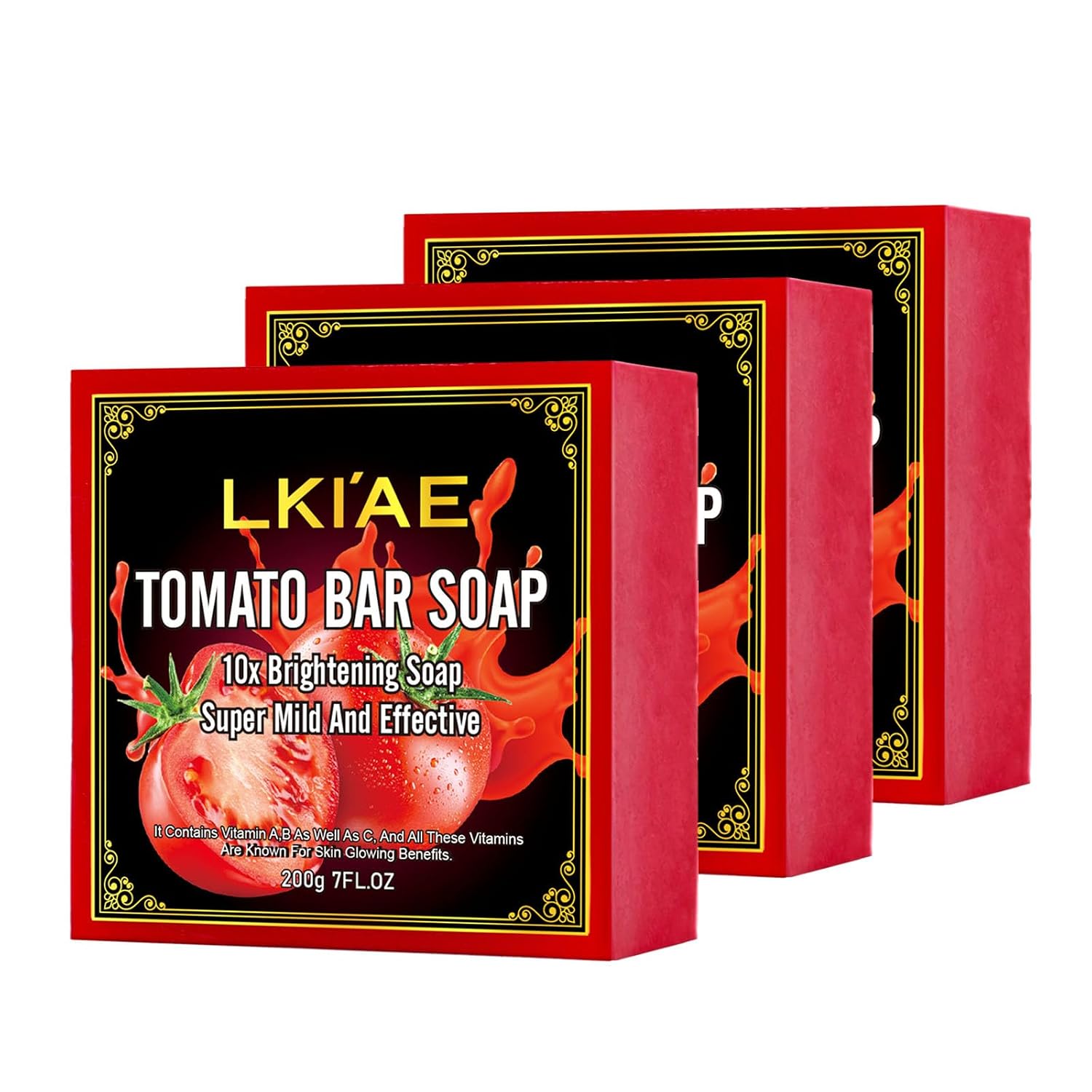 Natural Tomato Brightening Soap Bar, Clean Skin, Stains and Make-Up Residue, Doesn't Dry Out Skin, With Vitamin A/B/C, For Face & Body, 7 oz (Pack of 3)