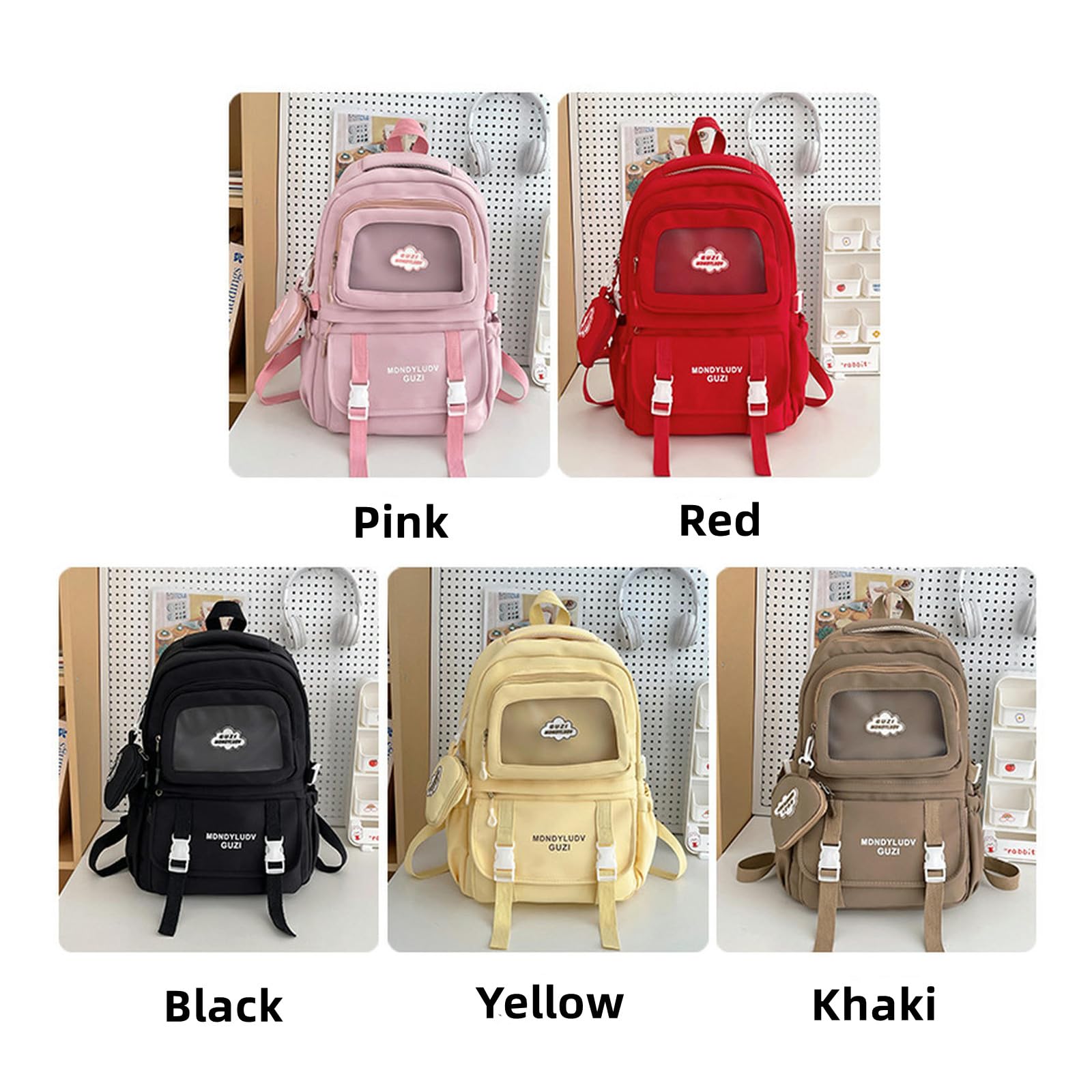 Zaino Scuola Zaino per Donne Zaino per Ragazze Zaino per La Scuola Zaino per La Scuola Zaino di Grande capacità Zaino da Viaggio Trasparente Impermeabile-Rosso