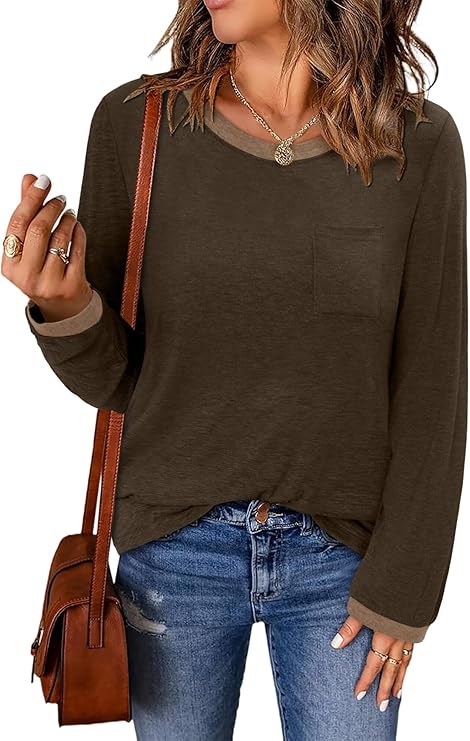 ONLYSHE Women's Casual Striped Long Sleeve Tops Crew Neck Knit Basic Loose Fit T Shirts Fall Fashion Tunic Outfits