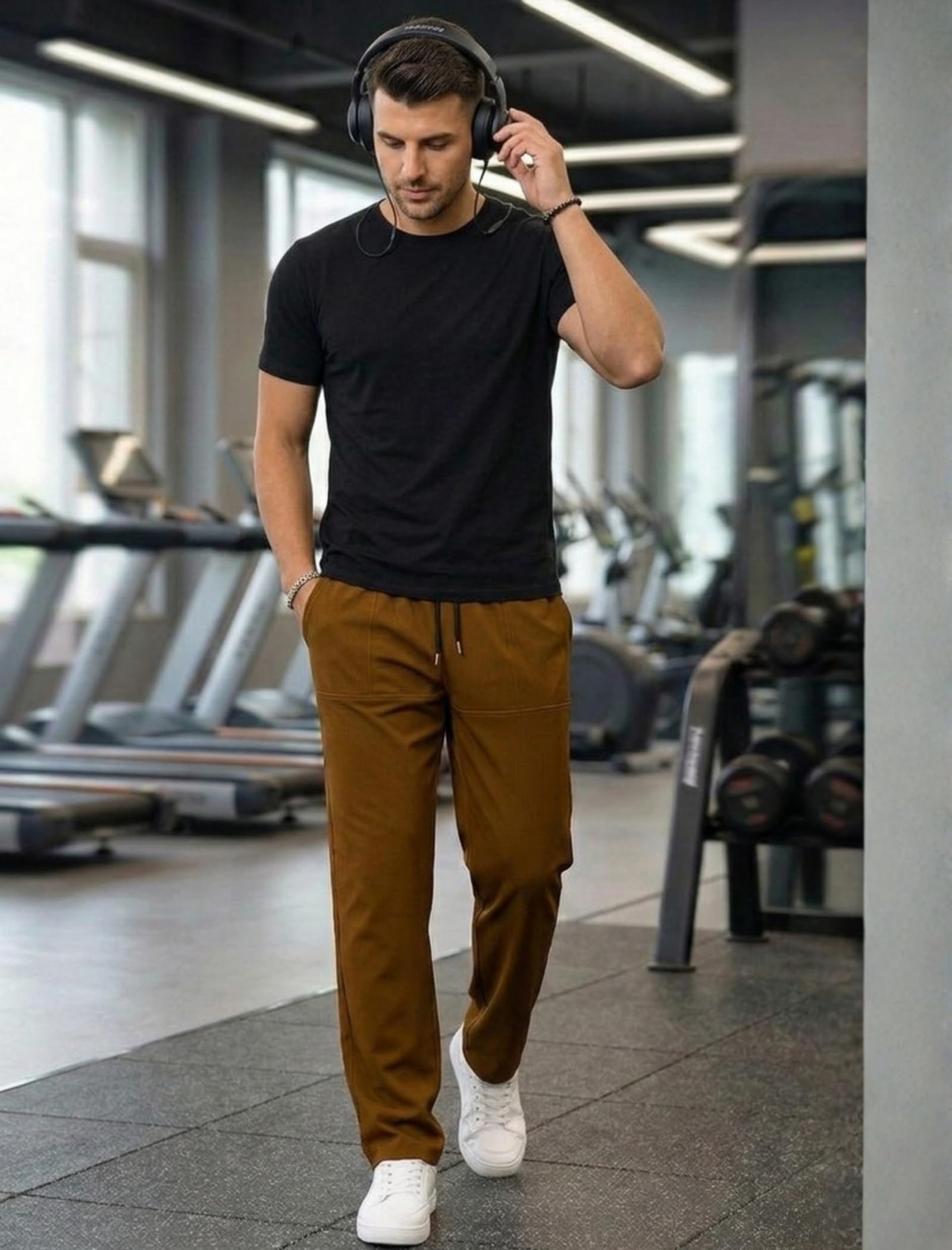Paralians Pantaloni sportivi da uomo, vestibilità dritta, in poliestere, elasticizzati, a vita media, per sport, palestra e abbigliamento casual