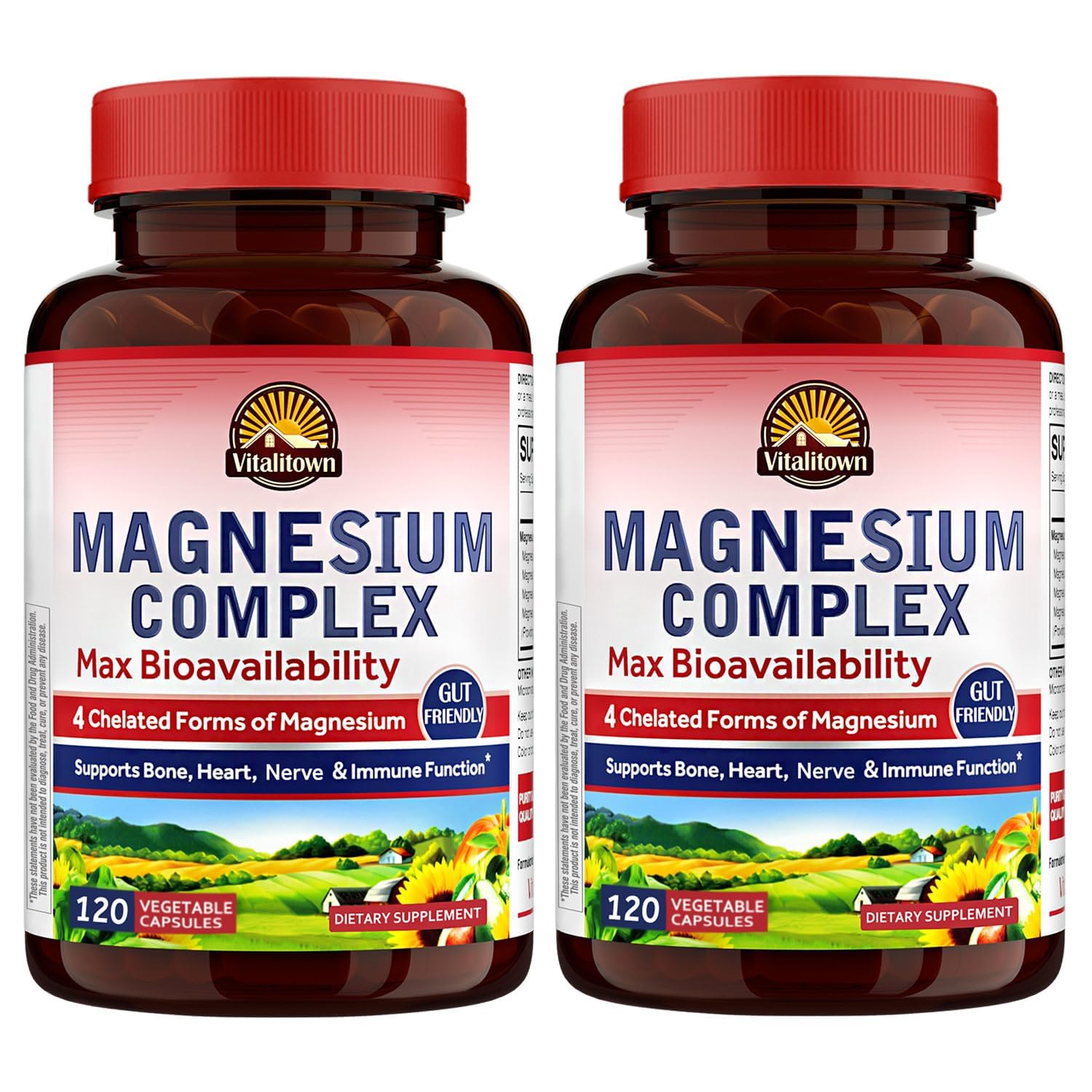 Vitalitown Magnesium Complex 2 Packs, 240 Capsules, NSF Certified Magnesium Glycinate, Malate, Taurate & Citrate, Chelated Forms, High Absorption, Bone, Heart, Sleep & Digestion