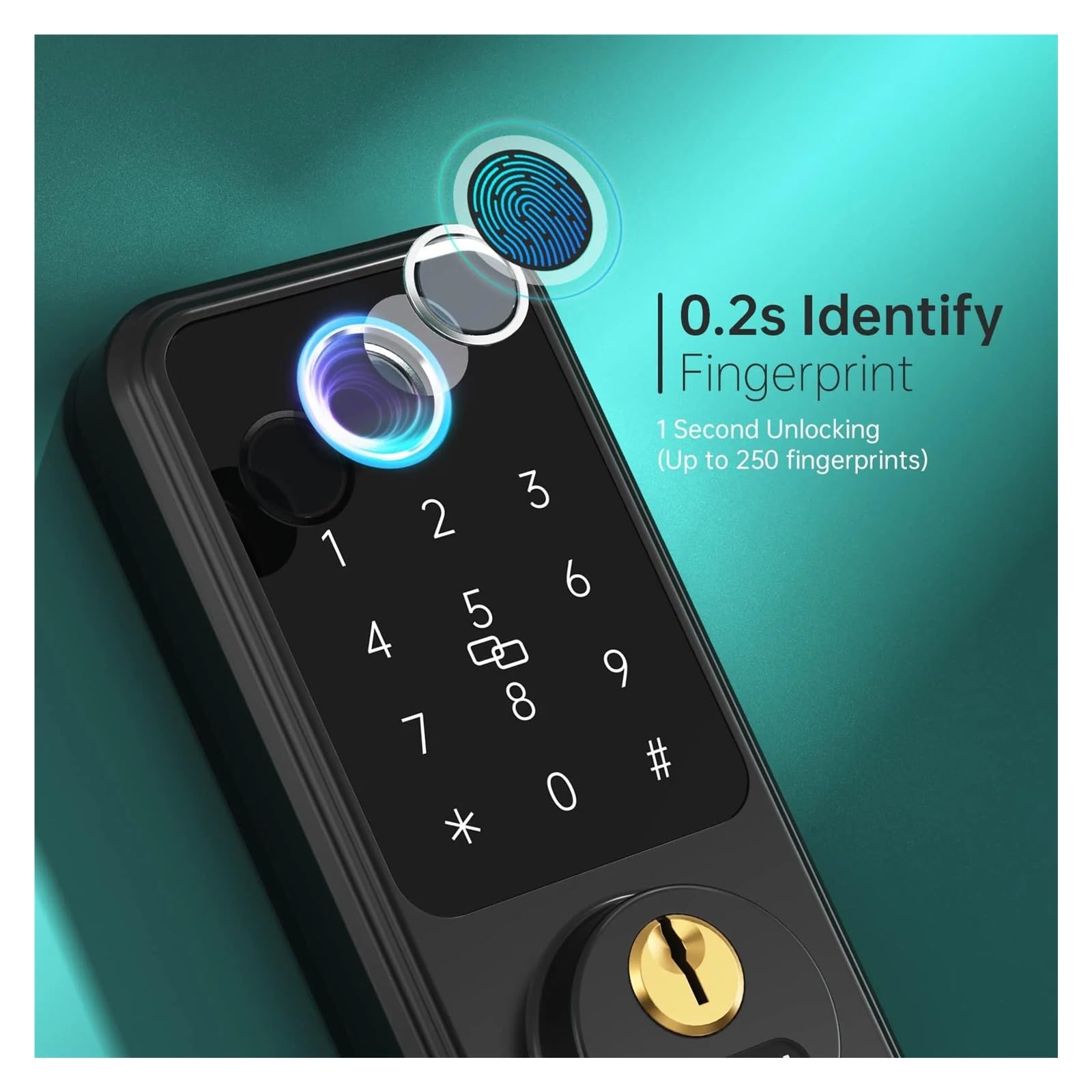 Smart Door Lock Keyless Entry Con G2 Impronta Digitale Catenaccio Serrature Tastiera Serratura Elettronica Anteriore Casa Remota Installazione semplice fai da te(Noir)