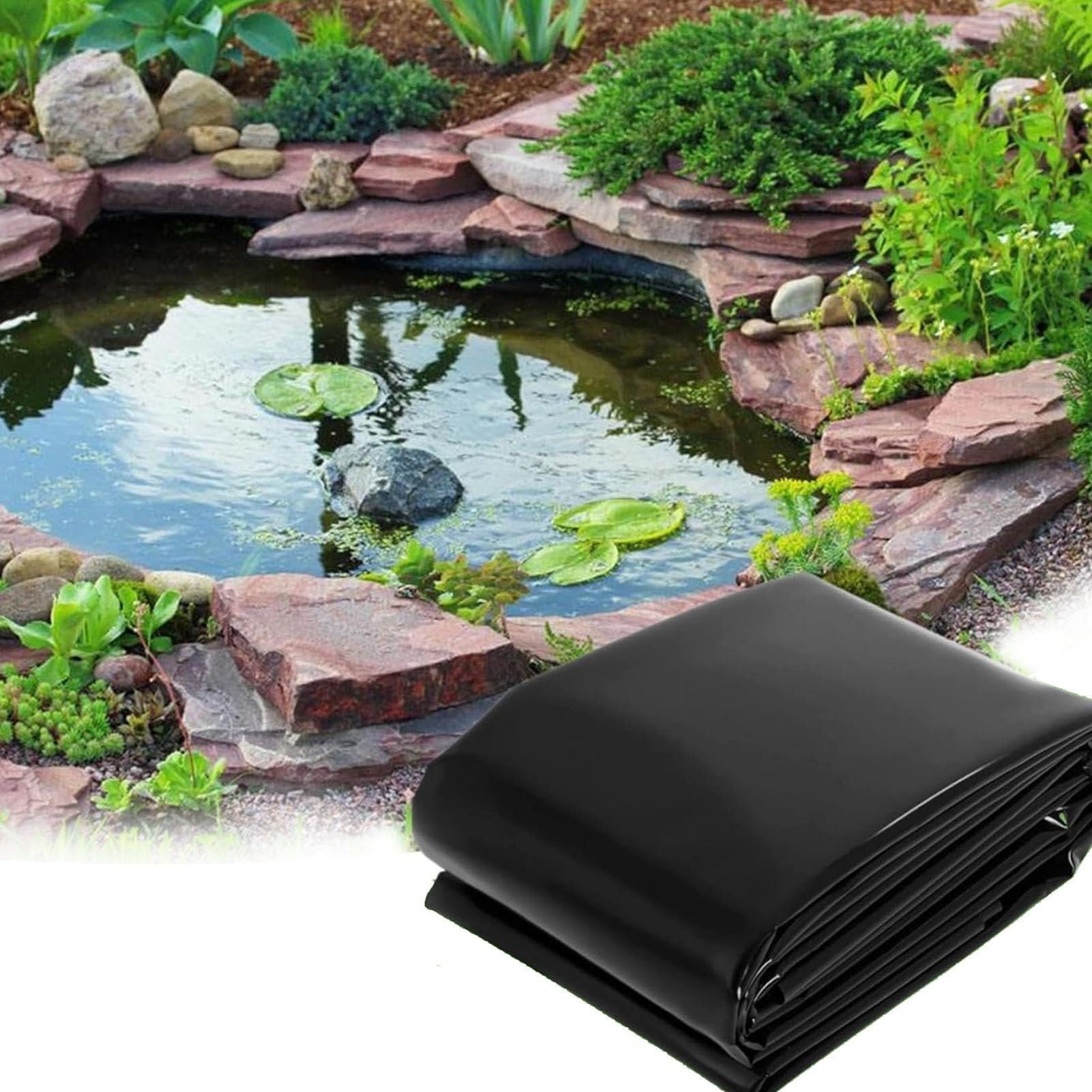 Revestimiento for estanque, lona flexible negra resistente for exteriores, for peces, koi y jardín acuático. Membrana impermeable de 4 x 6 m, 7 x 8 m y 8 x 10 m, lámina de plástico de polietileno.(5x5