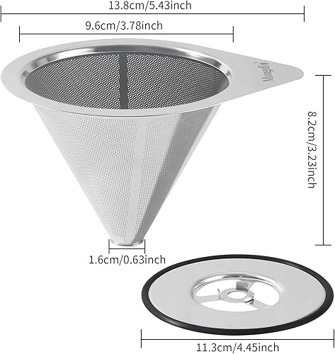 Miniatura 5 de Mongdio Gotero de café vertido, gotero de café de acero inoxidable, filtro de café de metal reutilizable, diseño de doble malla de verter sobre