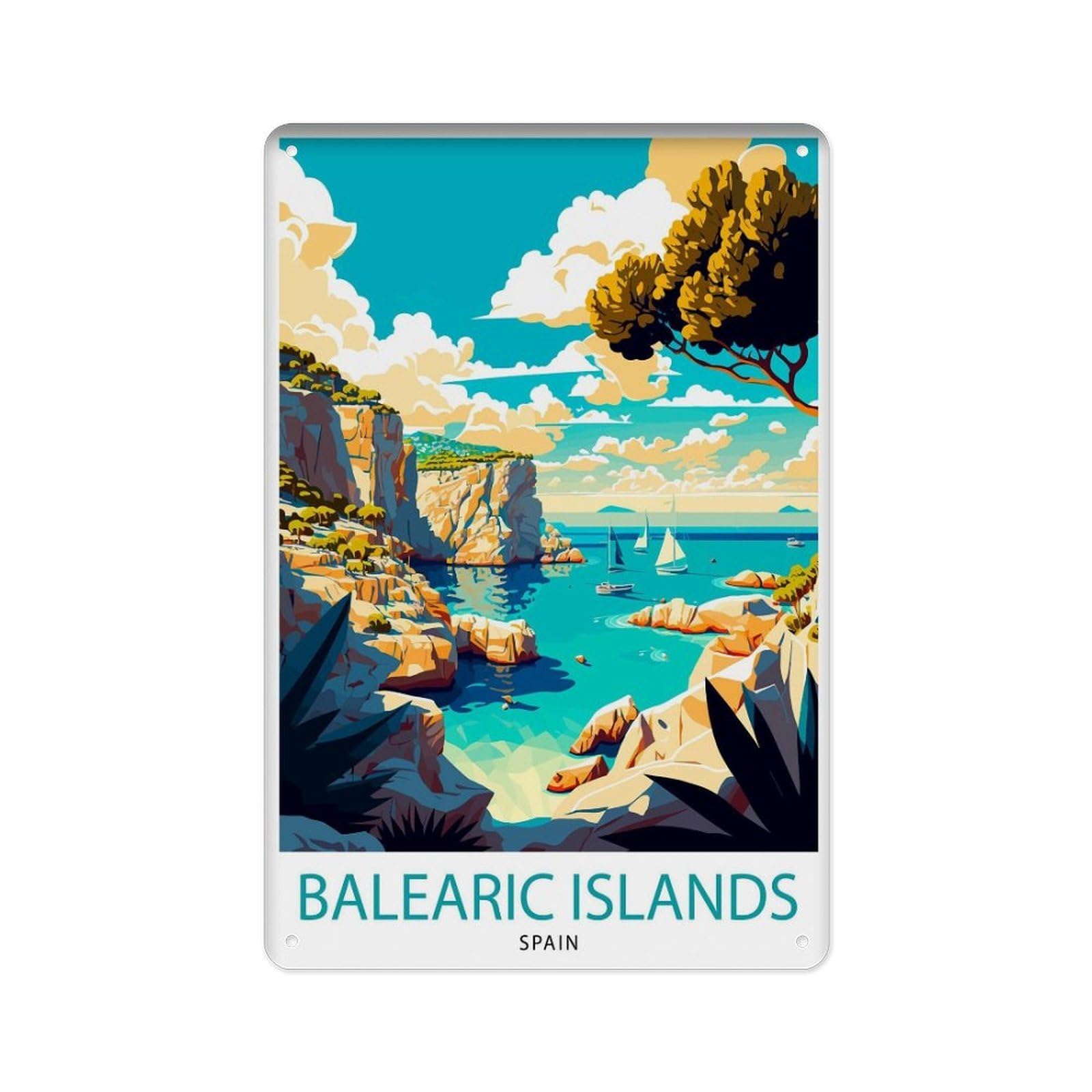 peiyeety Metal Tin Sign Balearic Travel Poster Wall Decor, Home Decor, Balearic Travel Poster, Gift, Suitable for Balearic Spain 8 X 12 Inch
