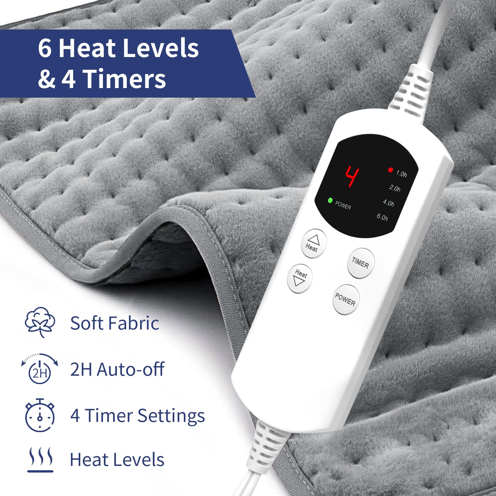 Calido- Almohadilla térmica para aliviar los cólicos menstruales y de espalda, almohadilla eléctrica grande de 30x60 cm con cinturón de 66 cm, 6 niveles de calor, 4 temporizadores y apagado automático