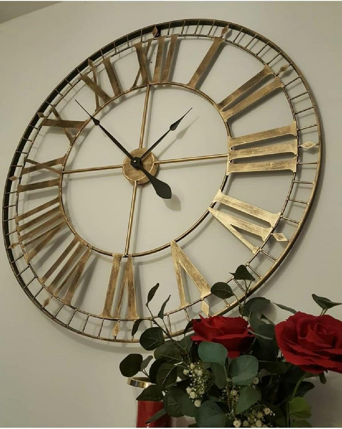 Extra Large Skeleton Wall Clock - Rustic Gold - Roman Numerals - Living Room Wall Art