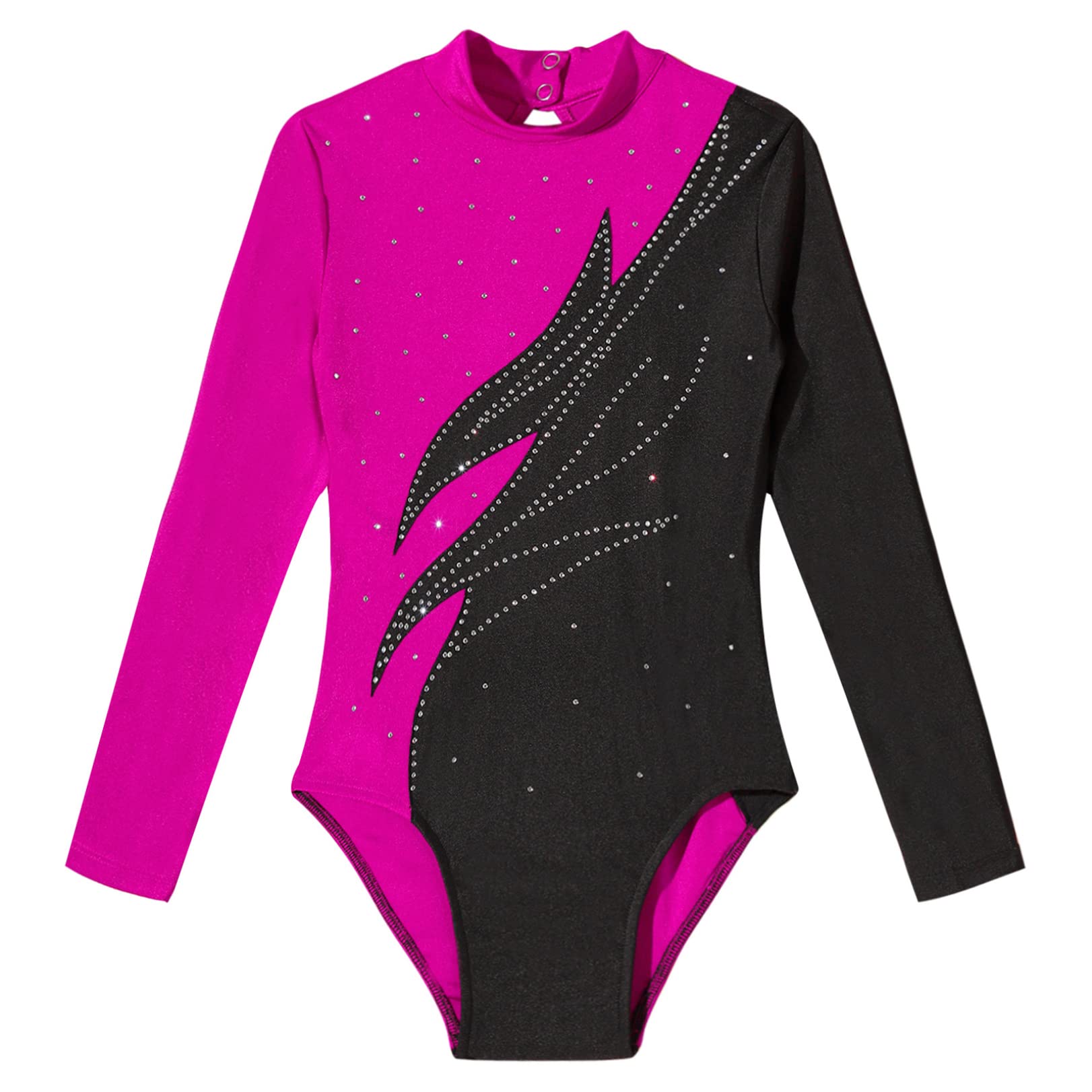 JEATHA Mädchen Glänzend Gymnastik Leotards Ballett Trikot Body Langarm Turnbody Tanz-Body Stehkragen Gymnastikbody Ballettbody Gymnastikanzug