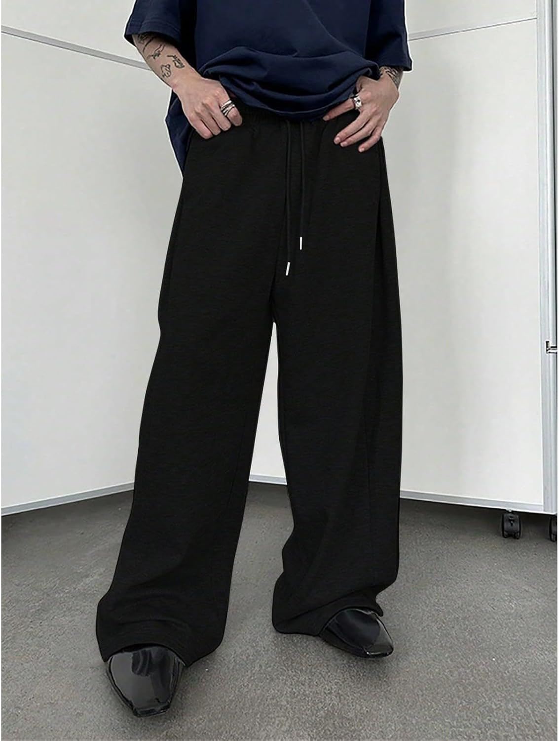 DuDubaby Baggy Sweatpants Men Baggy Wide Leg Sweats Pants Loose Cotton Open Bottom Joggers with Pockets Tall Trousers