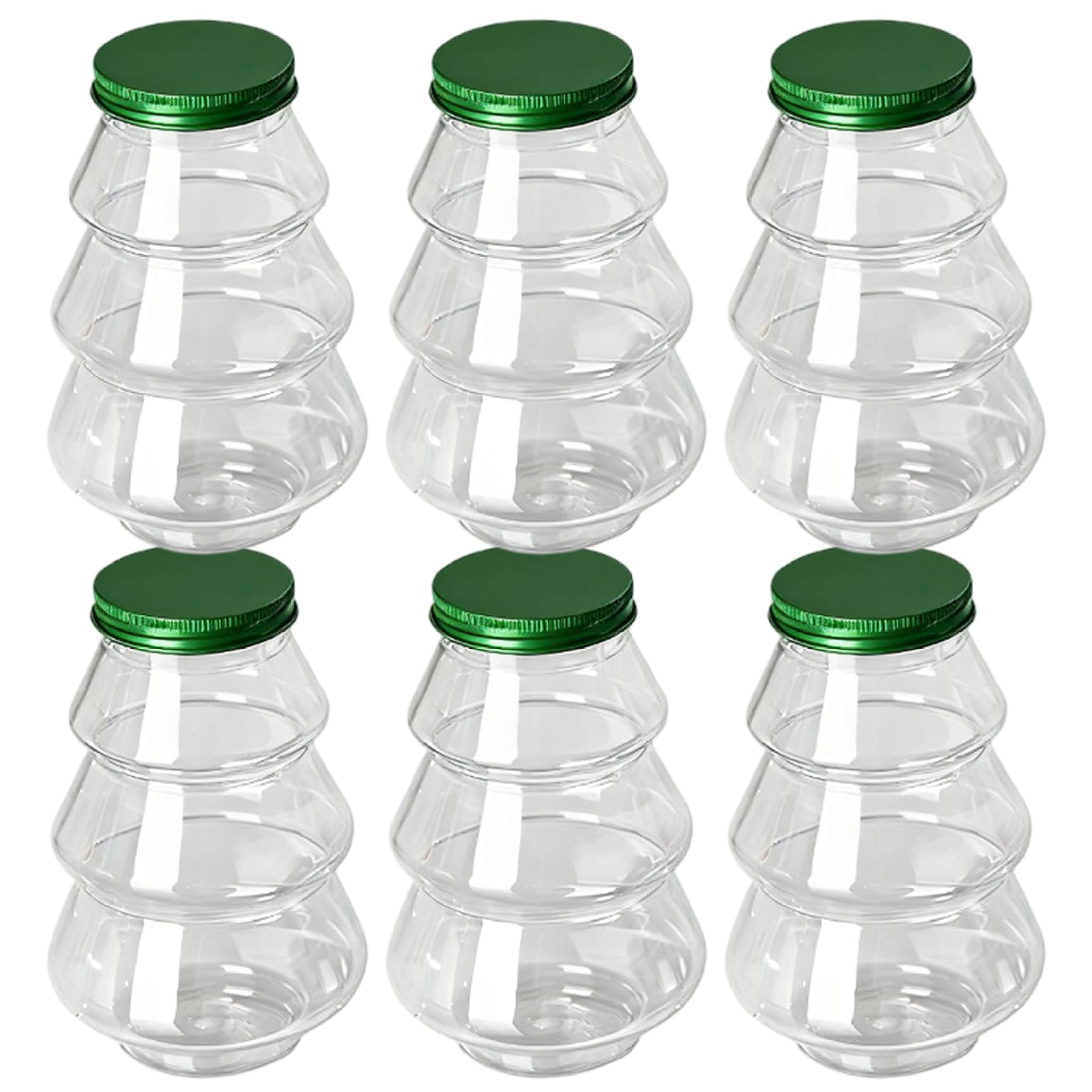 Tsawntd 6Pcs Plastic Jars with Lids, 500ml Clear Christmas Tree Sweet Jars, Empty Storage Containers for Sweets, Candy, Supplements, Favors, Storage Canisters