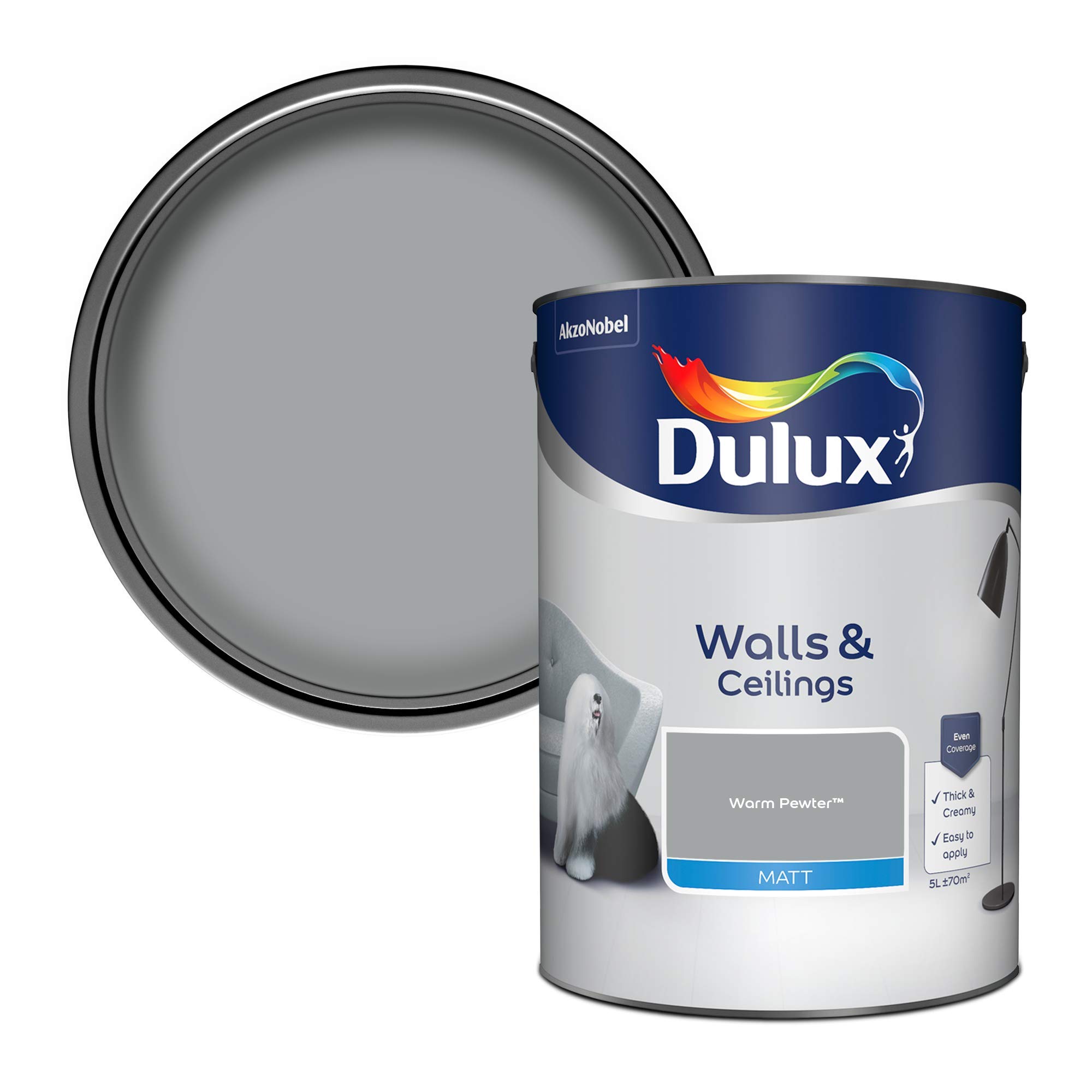 Dulux Warm Pewter Walls & Ceilings Matt Emulsion Paint - 5L