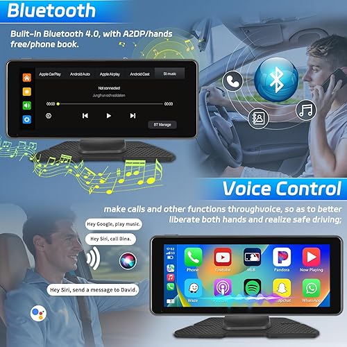 Miniatura 5 de Hikity - Radio portátil inalámbrica para automóvil Carplay 4K, cámara de tablero Hikity de 6.86 pulgadas, pantalla táctil para jugar con Android