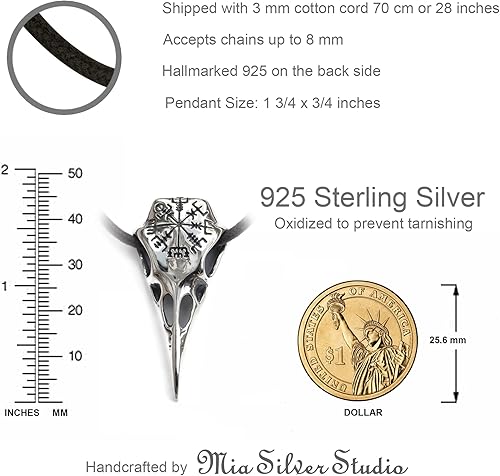 Miniatura 5 de Viking Raven Skull Necklace with Compass Vegvisir Pendant - Bird Crow Head Nordic Norse Rune Amulet - Goth Gothic Wiccan Jewelry Gifts for Men Women