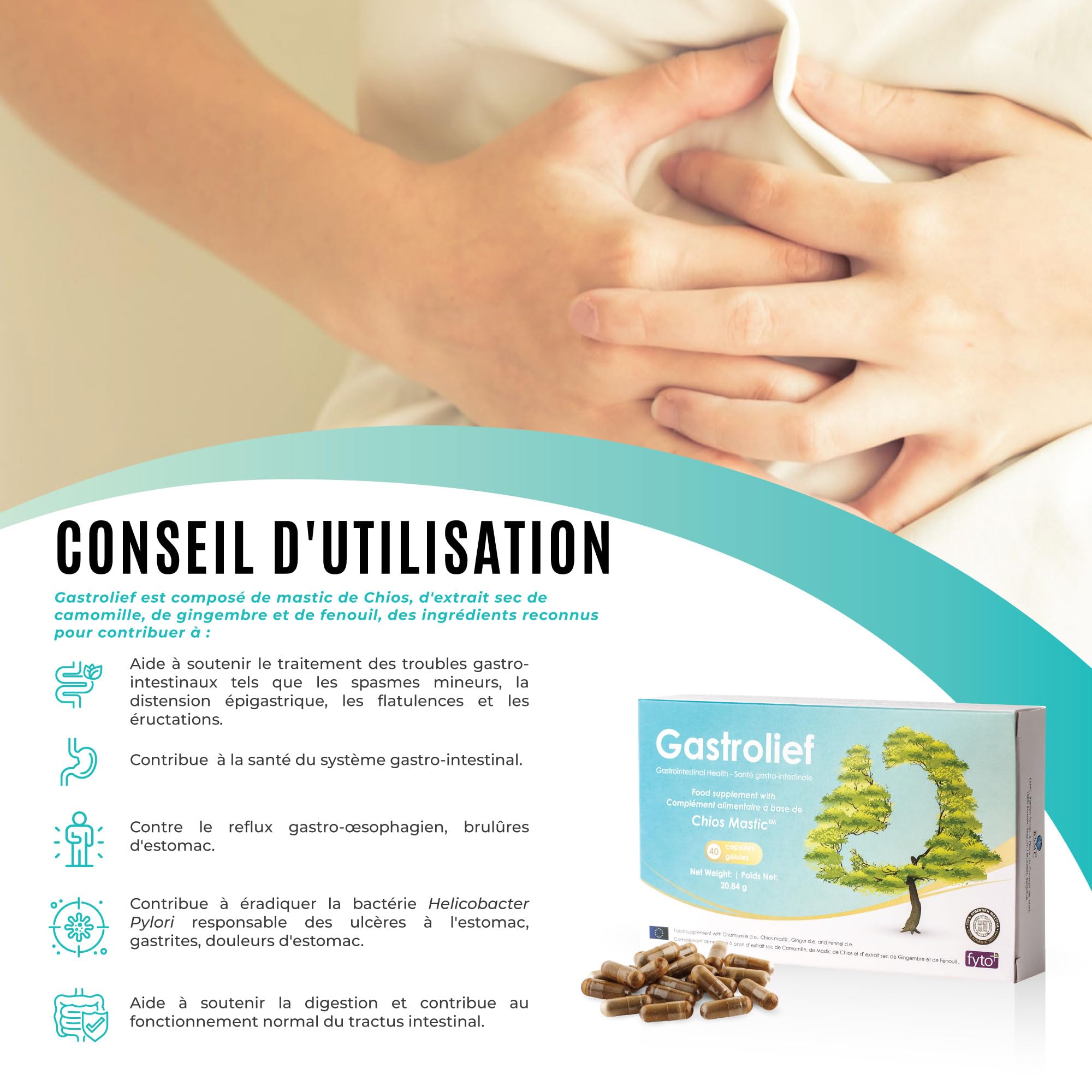 Gastrolief – Confort Digestif Quotidien | Mastic de Chios Pur, Camomille, Gingembre & Fenouil | Sans Gluten, Sans Lactose, Vegan | 30 Gélules | – Clean Label