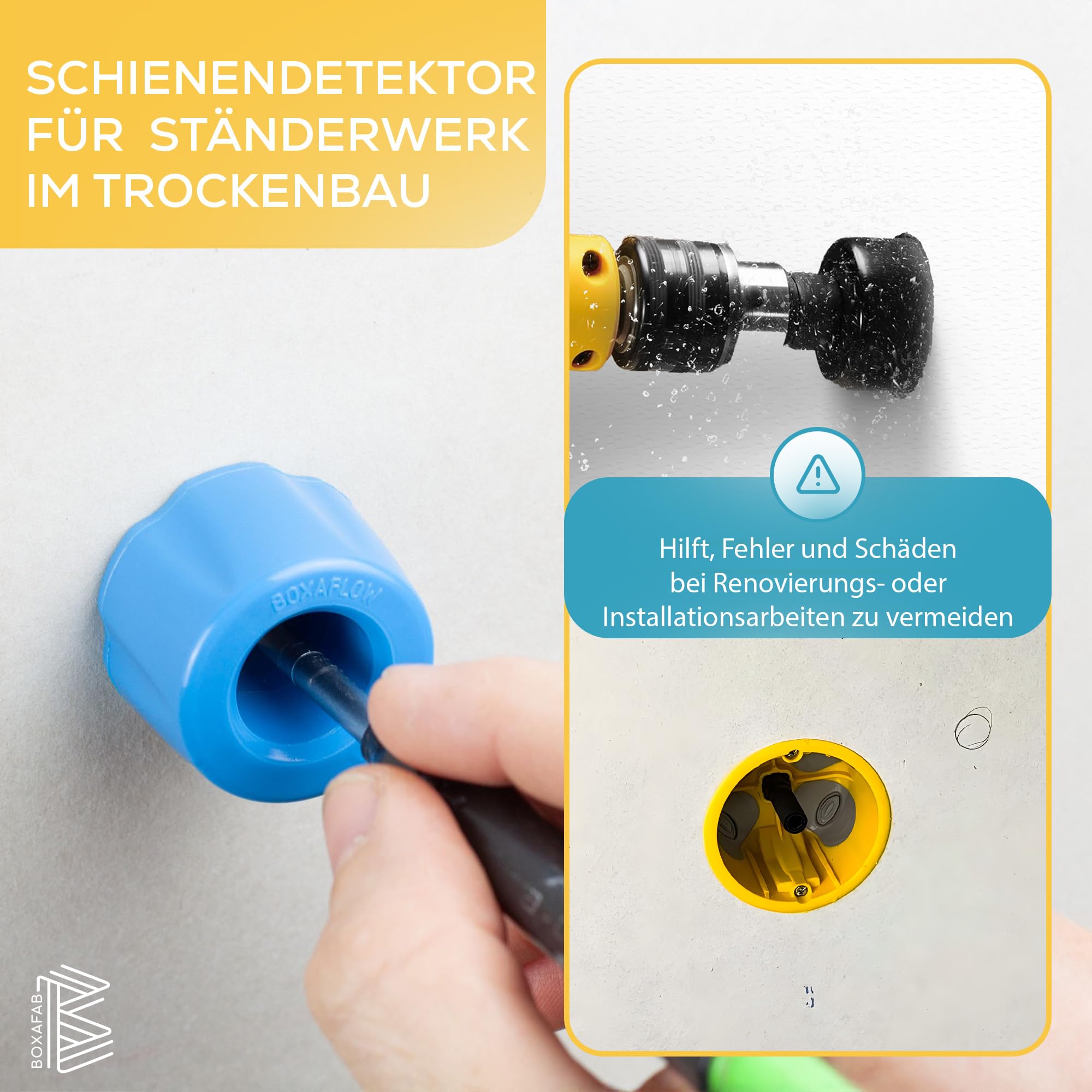 Leistungsstarker Neodym Magnet Schienendetektor für Gipskarton – Metalldetektor Magnet Trennwände, Ideales Trockenbau Werkzeug, auch für Elektriker und Installateure, Werkzeug für Schrauben und Dübel