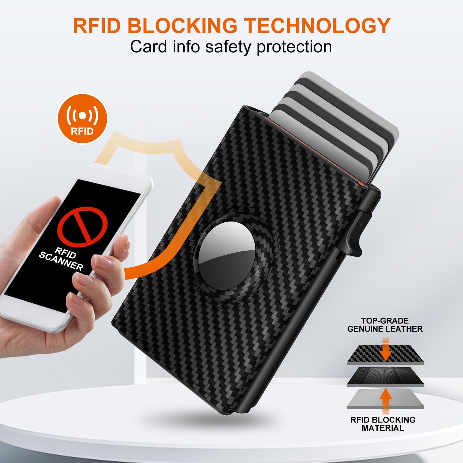 Portafoglio AirTag Uomo Slim, Porta Carte di Credito Uomo Minimalista, Blocco RFID, Portacarte Uomo pop-up, Portafoglio uomo Pelle Premium, Capacità per 9-14 carte | Finestra ID | Slot per contanti