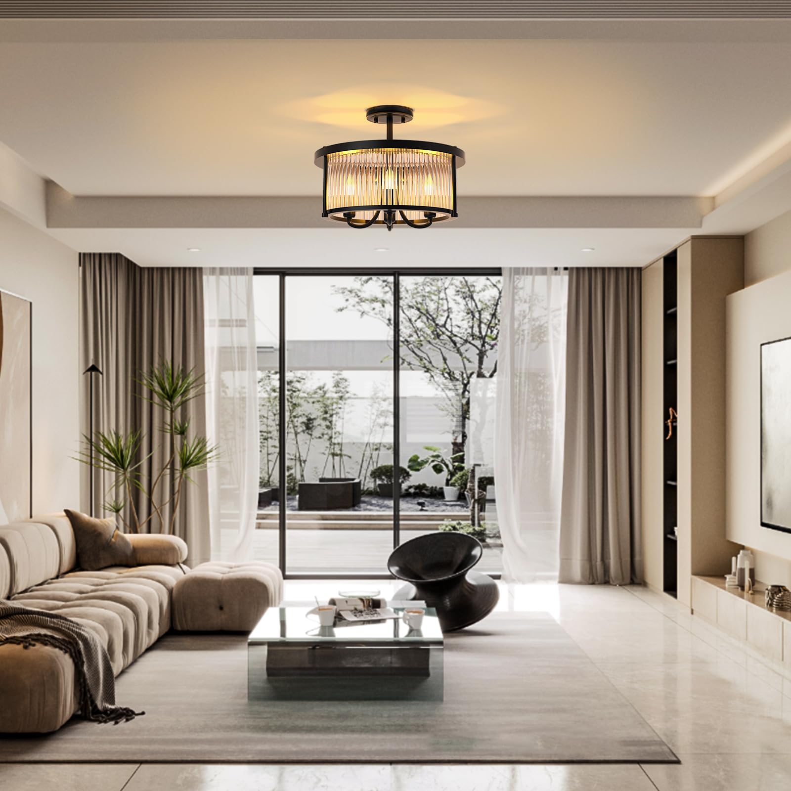 Miller 電飾 Miller 電飾 Right Black Crystal Chandelier,Modern Semi Flush Mount