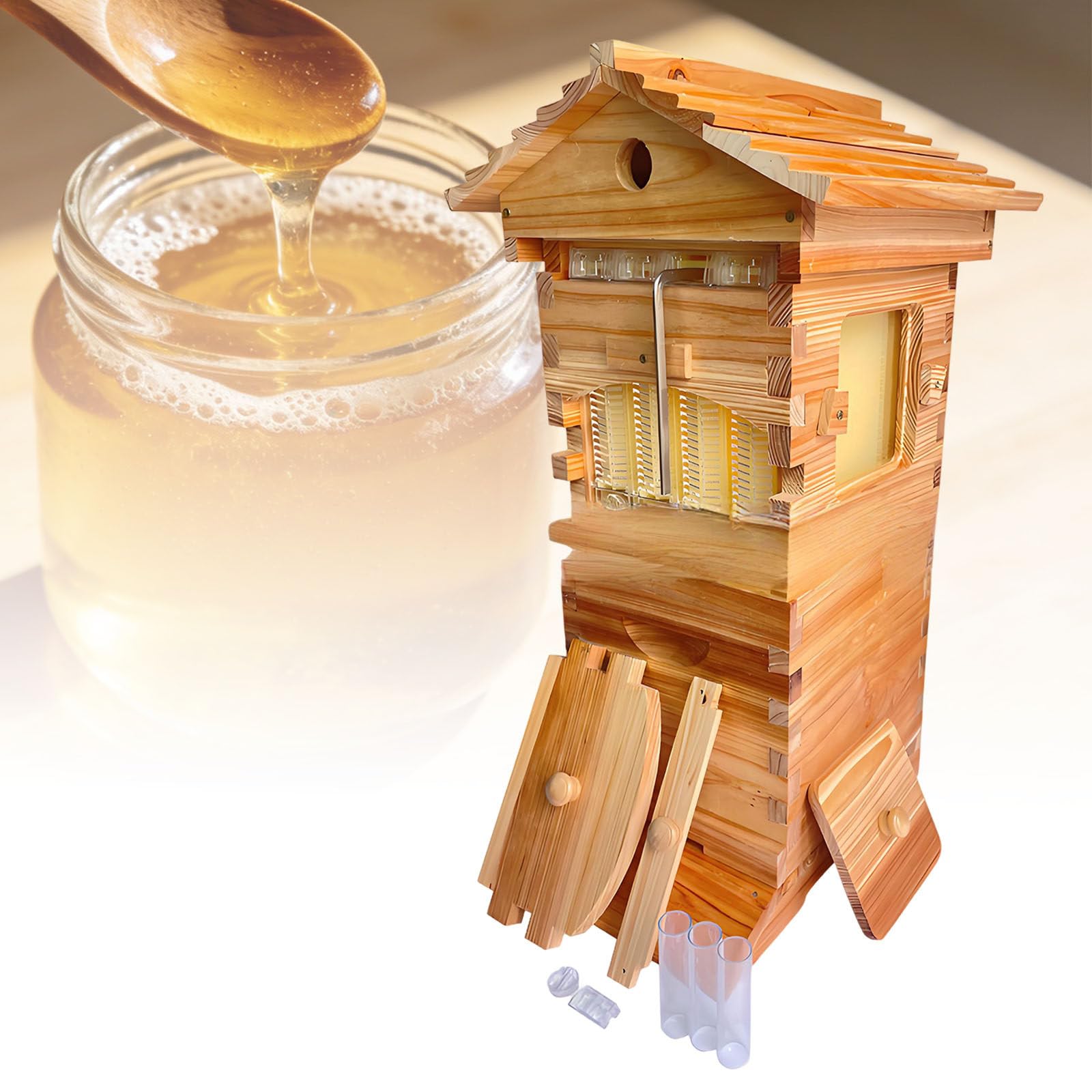 Ymnogjie Bee Hives Boxes Starter Kit with Automatic Harvesting Hive Frames for Garden Pollinators,Honey Harvesting,Beginners