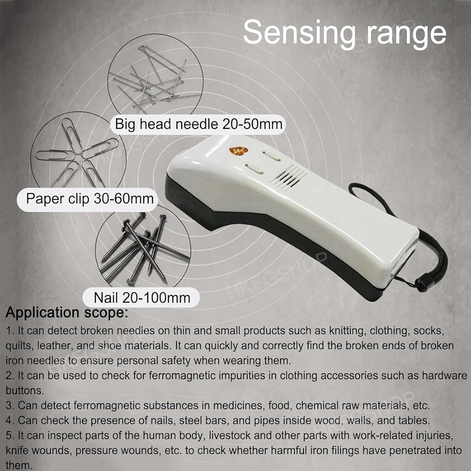 Handheld Needle Detector, Metal Detector Broken Needle Detector with Sound, Light and Vibration Triple Alarm, High Sensitivity, for Fabrics, Leather, Food Broken Needle Detection