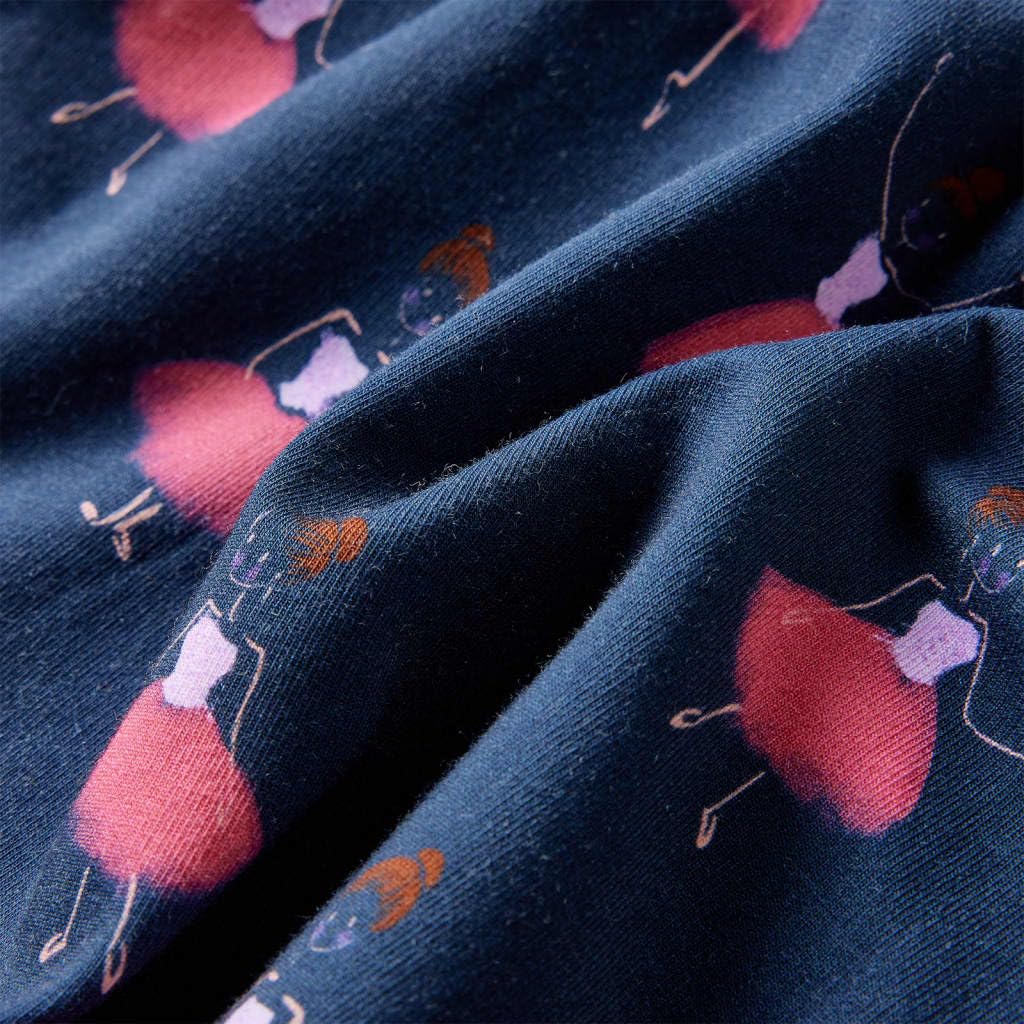 Vestido infantil azul marino para niña, vestido de algodón de manga larga con estampado de bailarinas, transpirable, cómodo, adecuado para uso diario, fiesta, cumpleaños, escuela, vacaciones