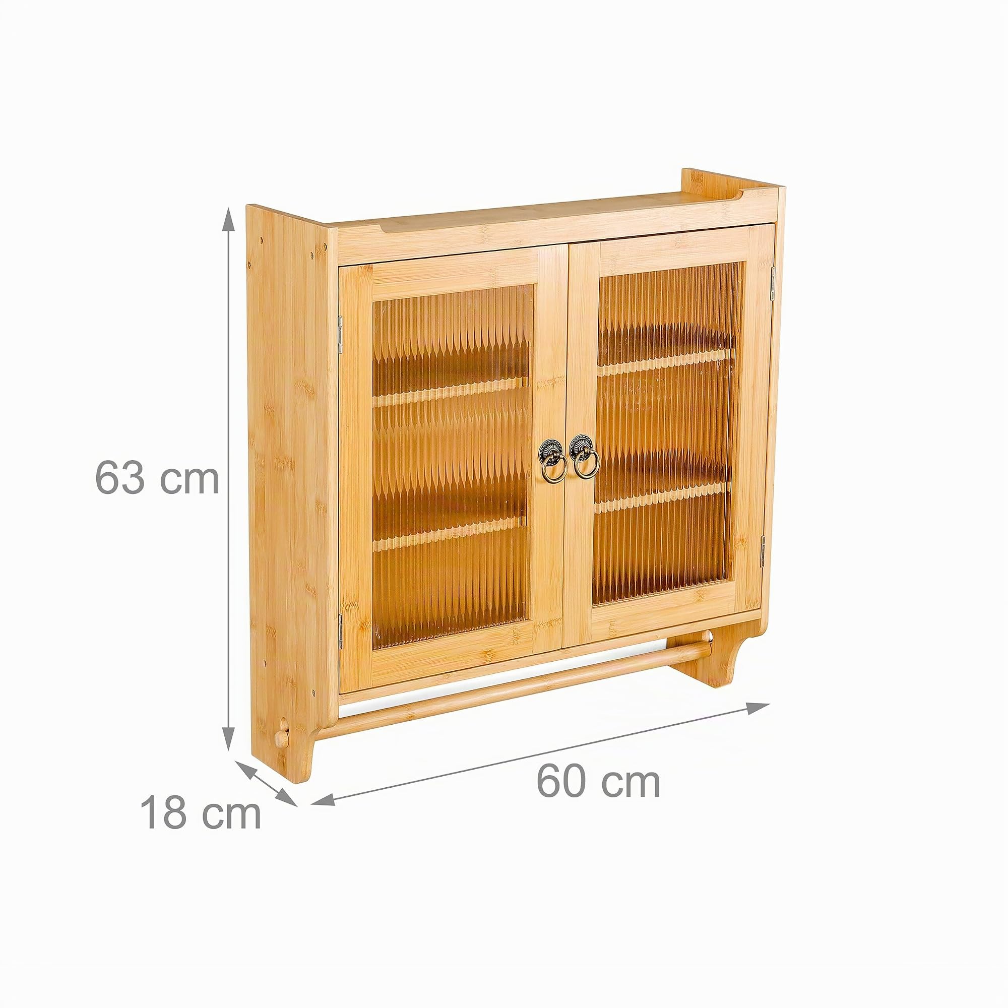 Armoire Suspendue Relaxdays en Bambou avec Porte-Serviettes, 2 Portes, HBT : 63 x 60 x 18 cm, Murale, Naturelle